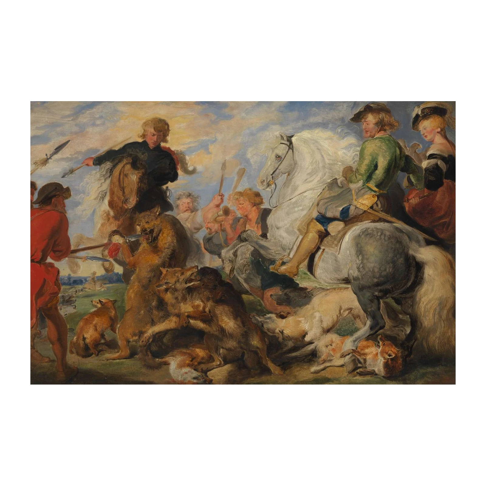 Dramatic Wolf Hunt Horse Rider Wall Art