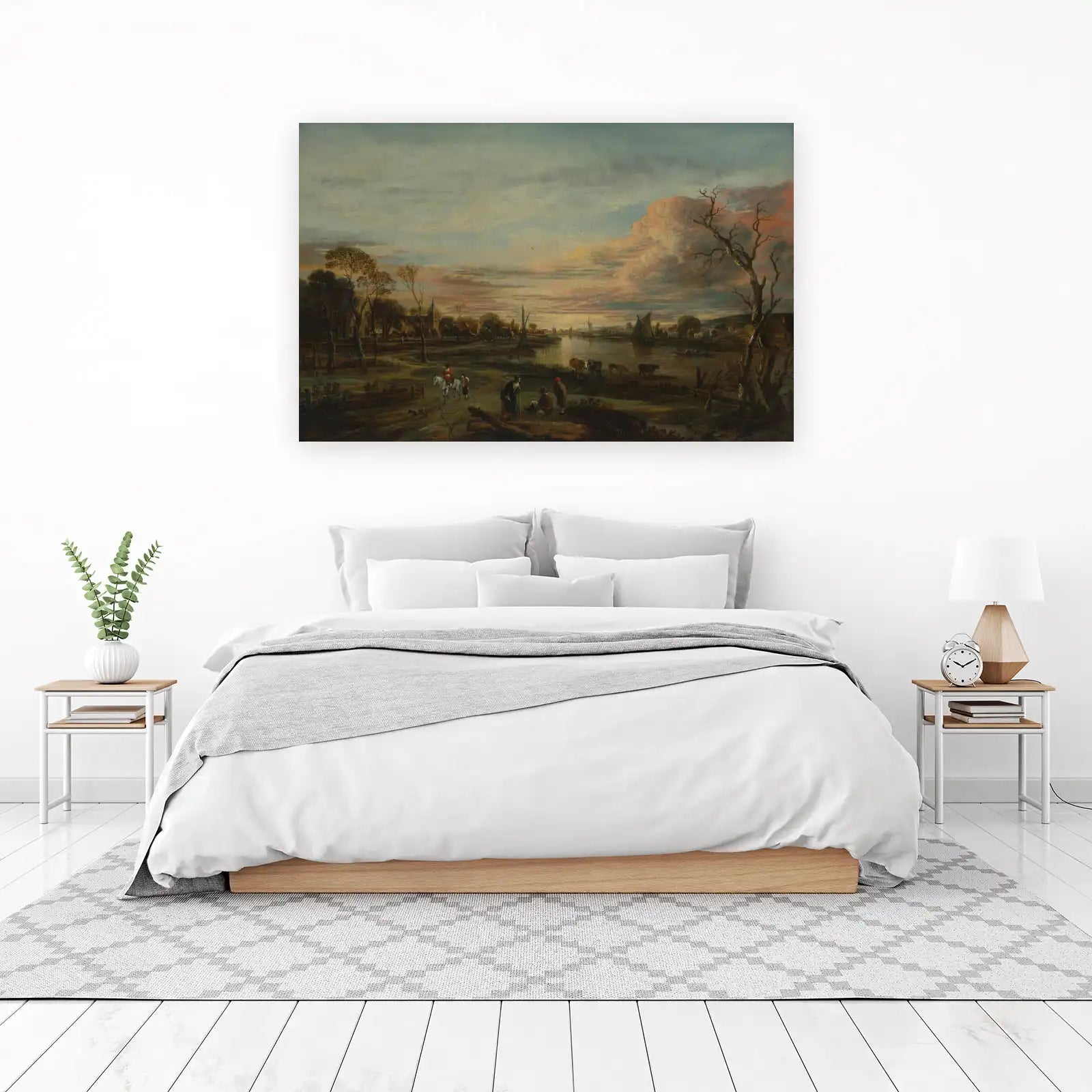 Vintage River Landscape & Figures Wall Art