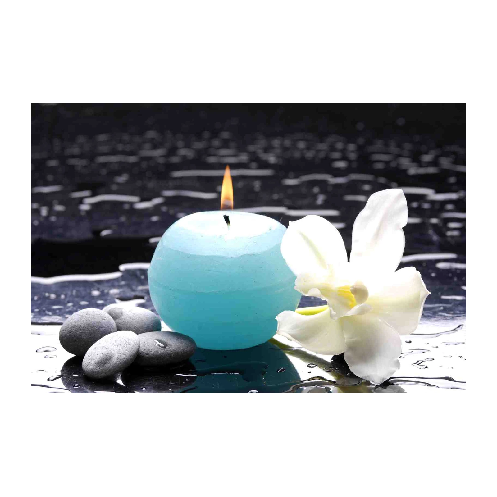 Serene Teal Candle & Orchid Zen Wall Art