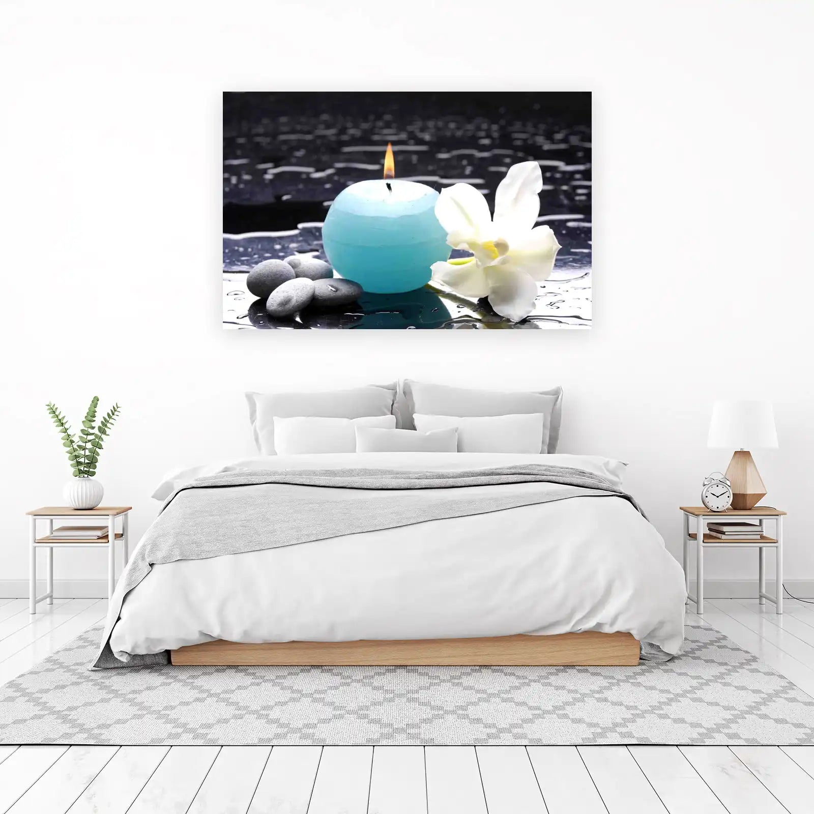 Serene Teal Candle & Orchid Zen Wall Art