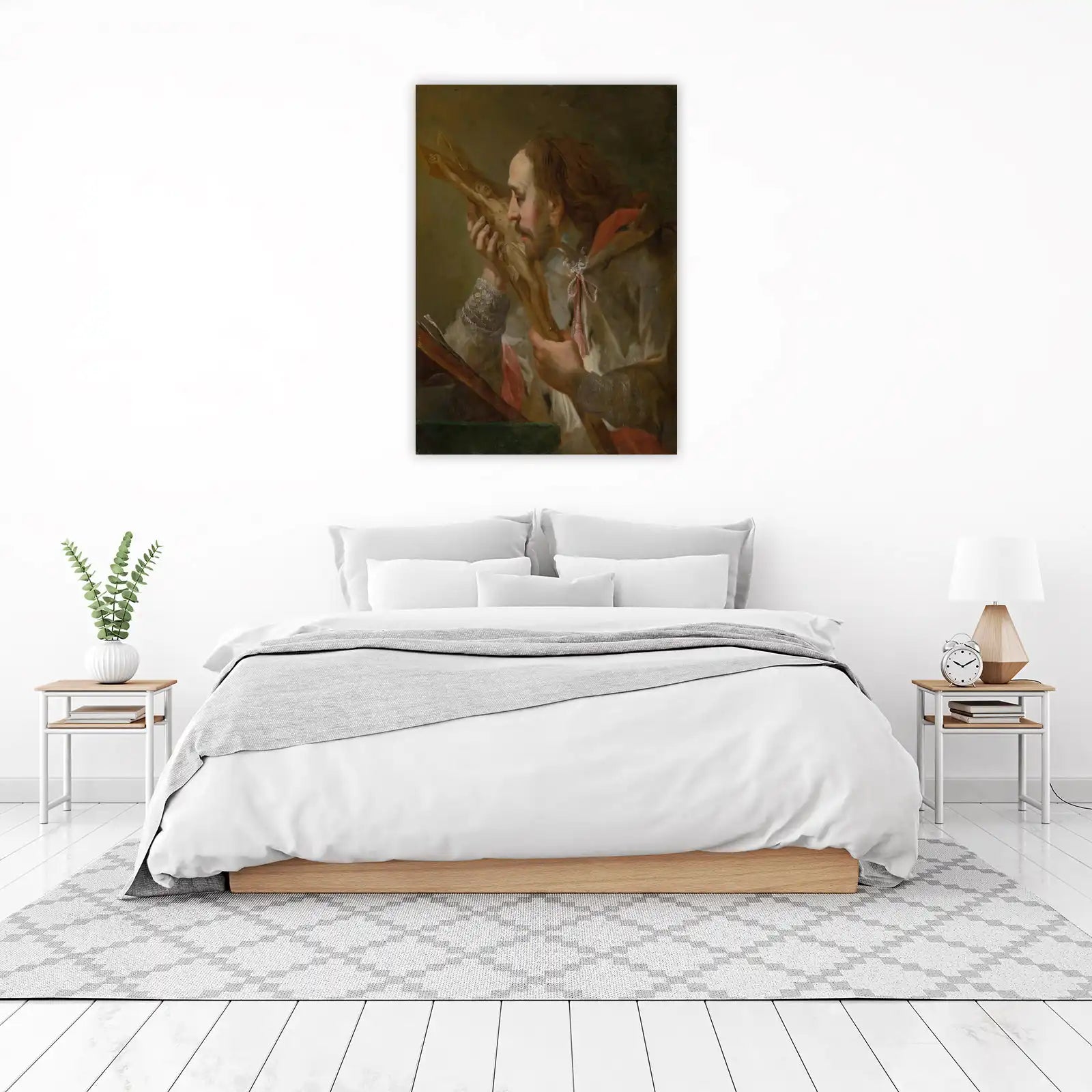 Meditative Saint Holding Crucifix Wall Art