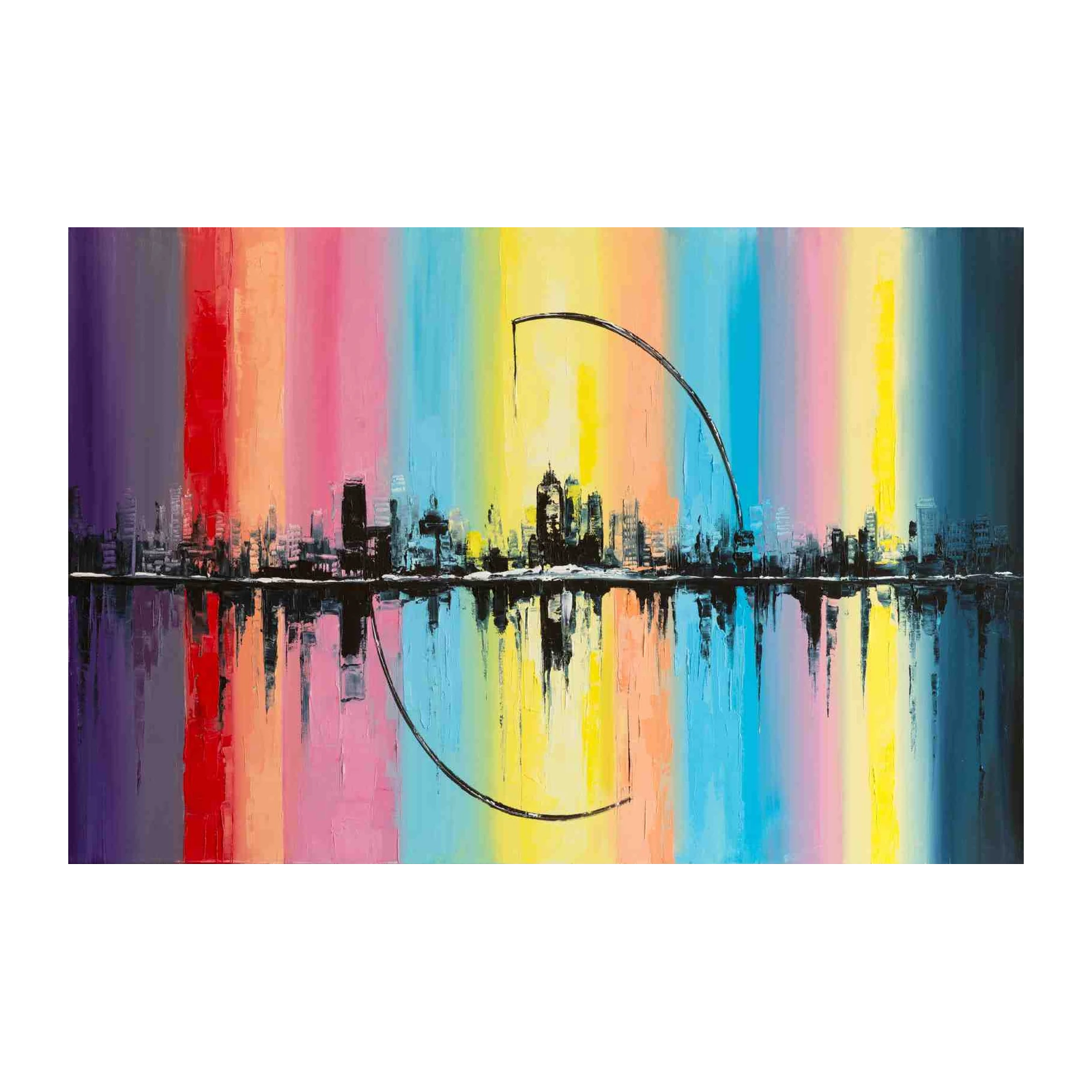 Vibrant Cityscape Rainbow Skyline Wall Art