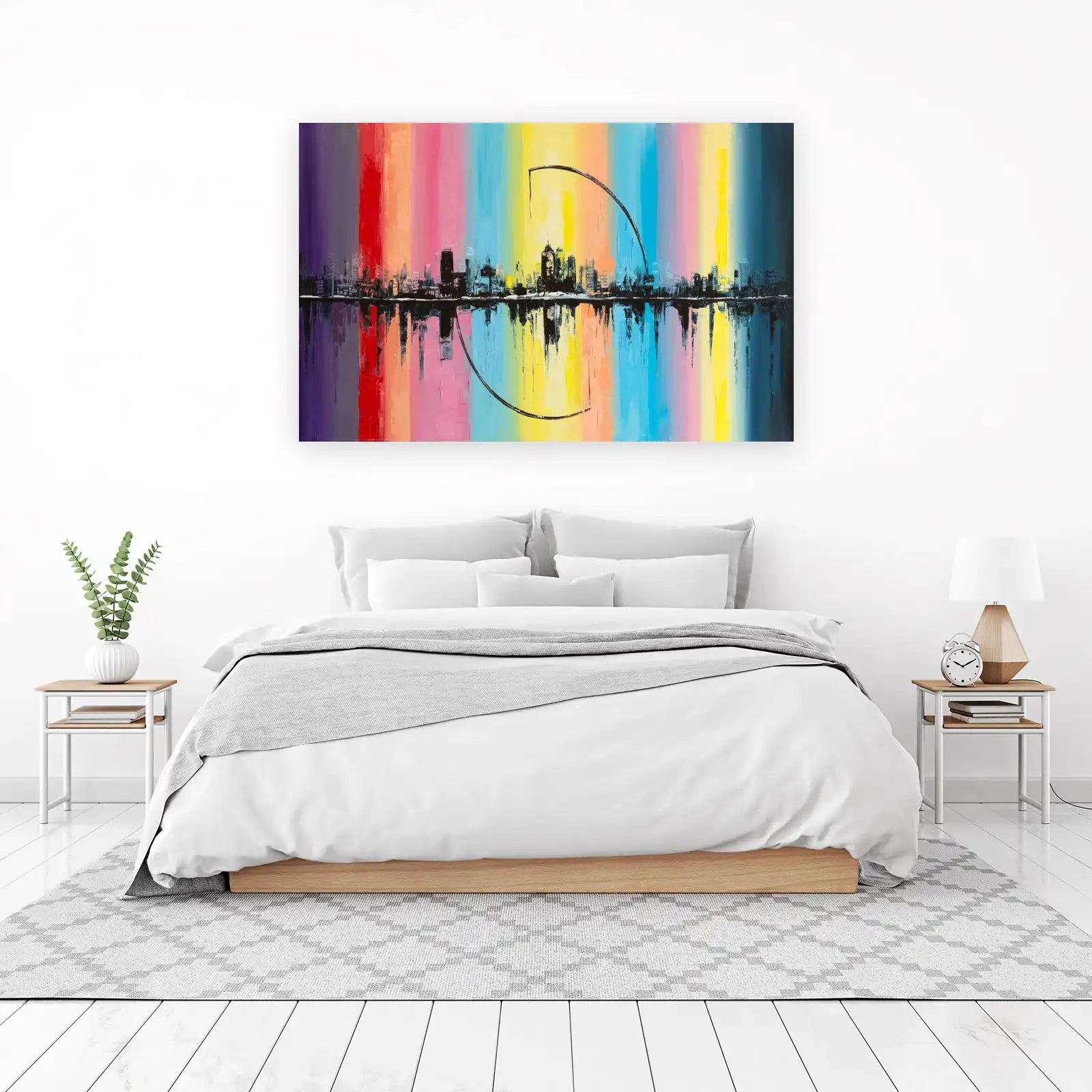 Vibrant Cityscape Rainbow Skyline Wall Art