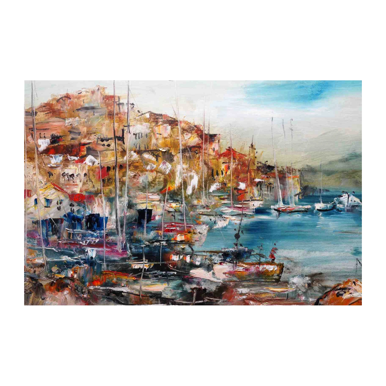 Impressionist Harbor Sailboats Wall Art
