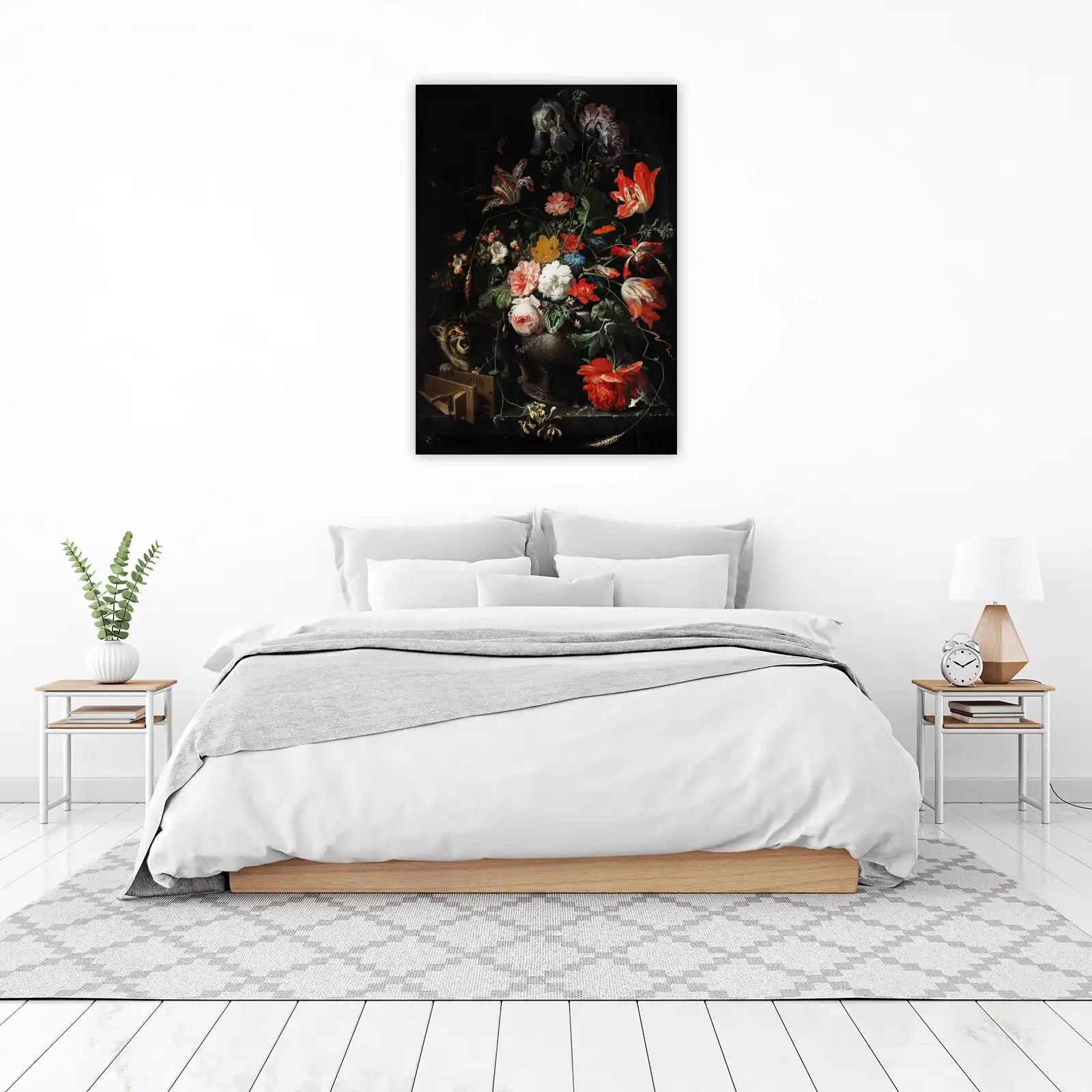 Dramatic Cat & Flowers Dutch Golden Age Wall Art