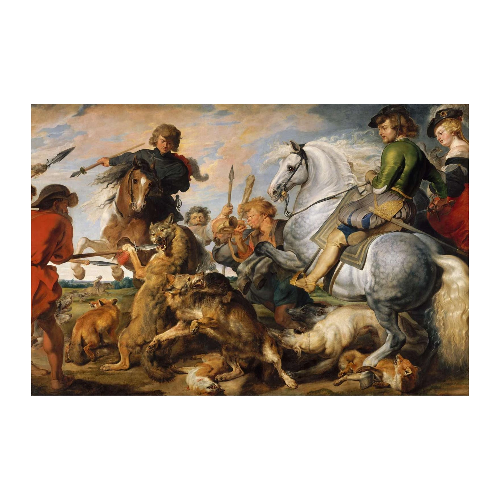 Dynamic Wolf Hunt Baroque Masterpiece Wall Art