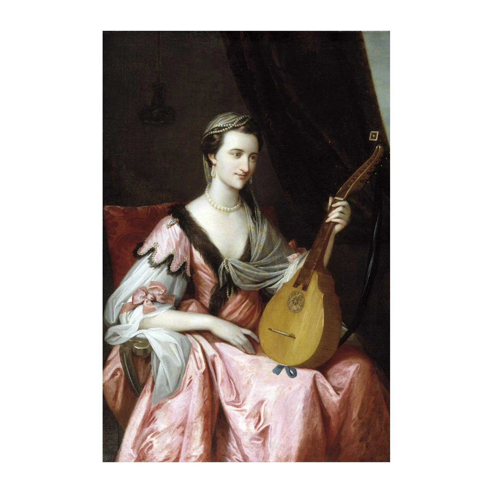 Elegant Lady with Lute Vintage Wall Art