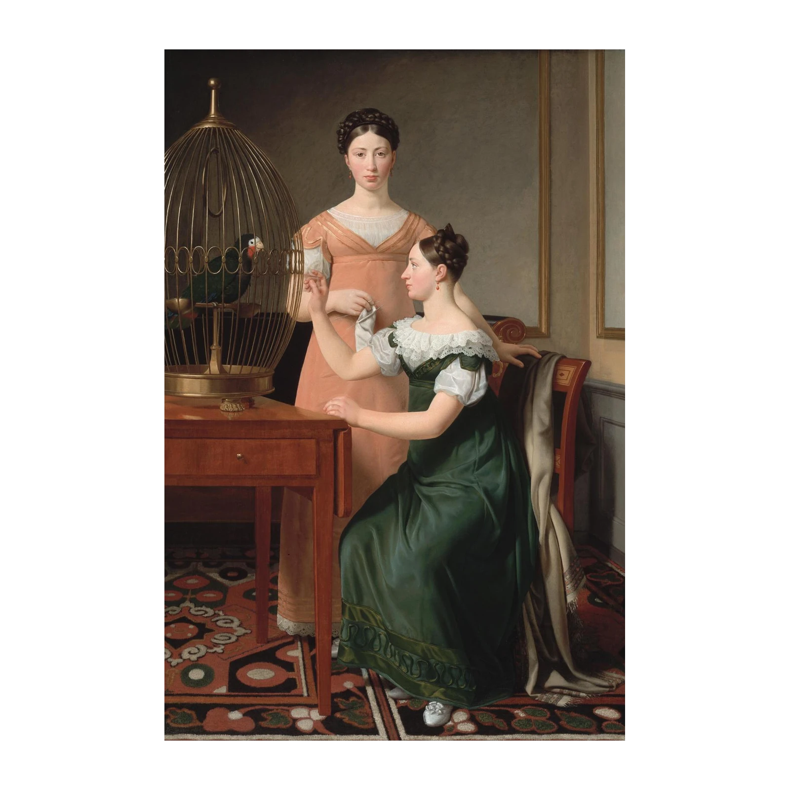 Elegant Ladies with Parrot Wall Art