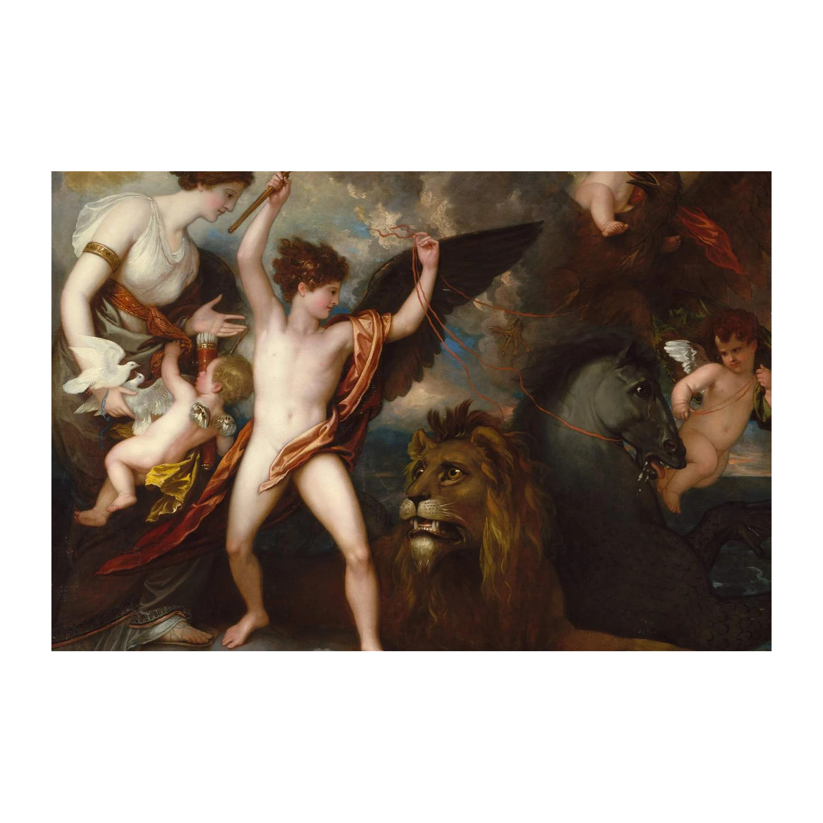 Mythological Allegory Lion & Cherubs Wall Art