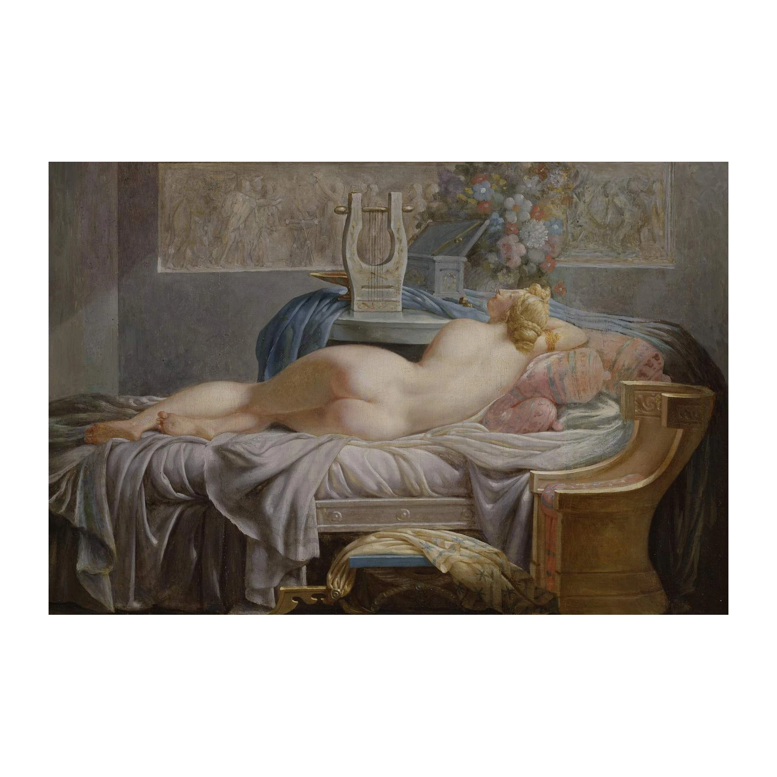 Elegant Reclining Nude Harp Art Wall Art