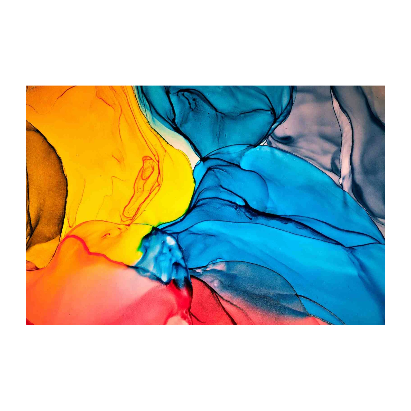 Vibrant Fluid Art Abstract Yellow Blue Wall Art