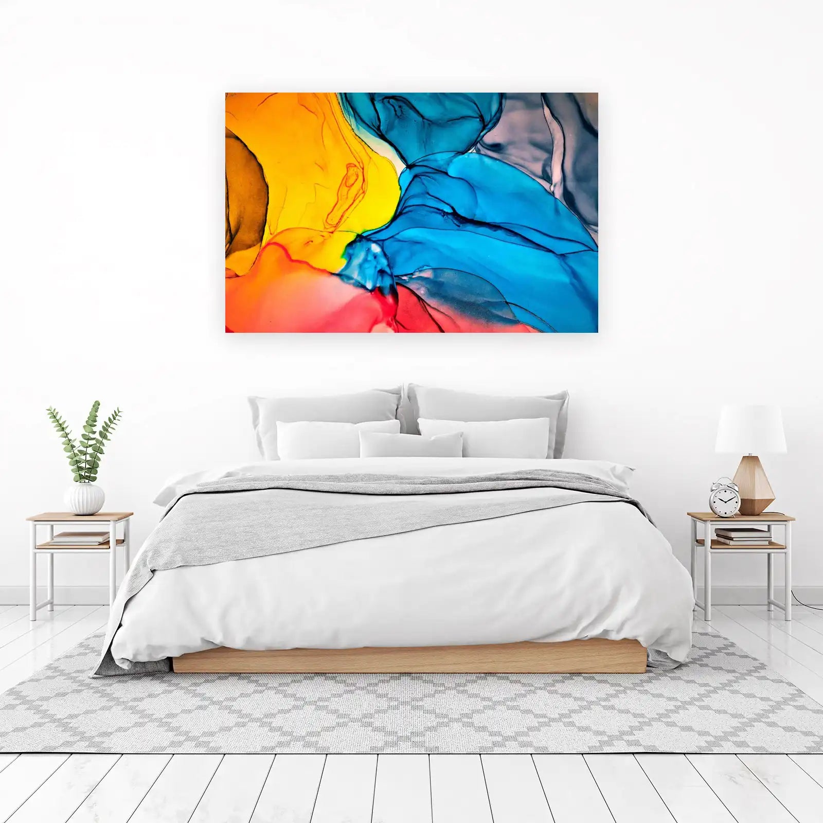 Vibrant Fluid Art Abstract Yellow Blue Wall Art