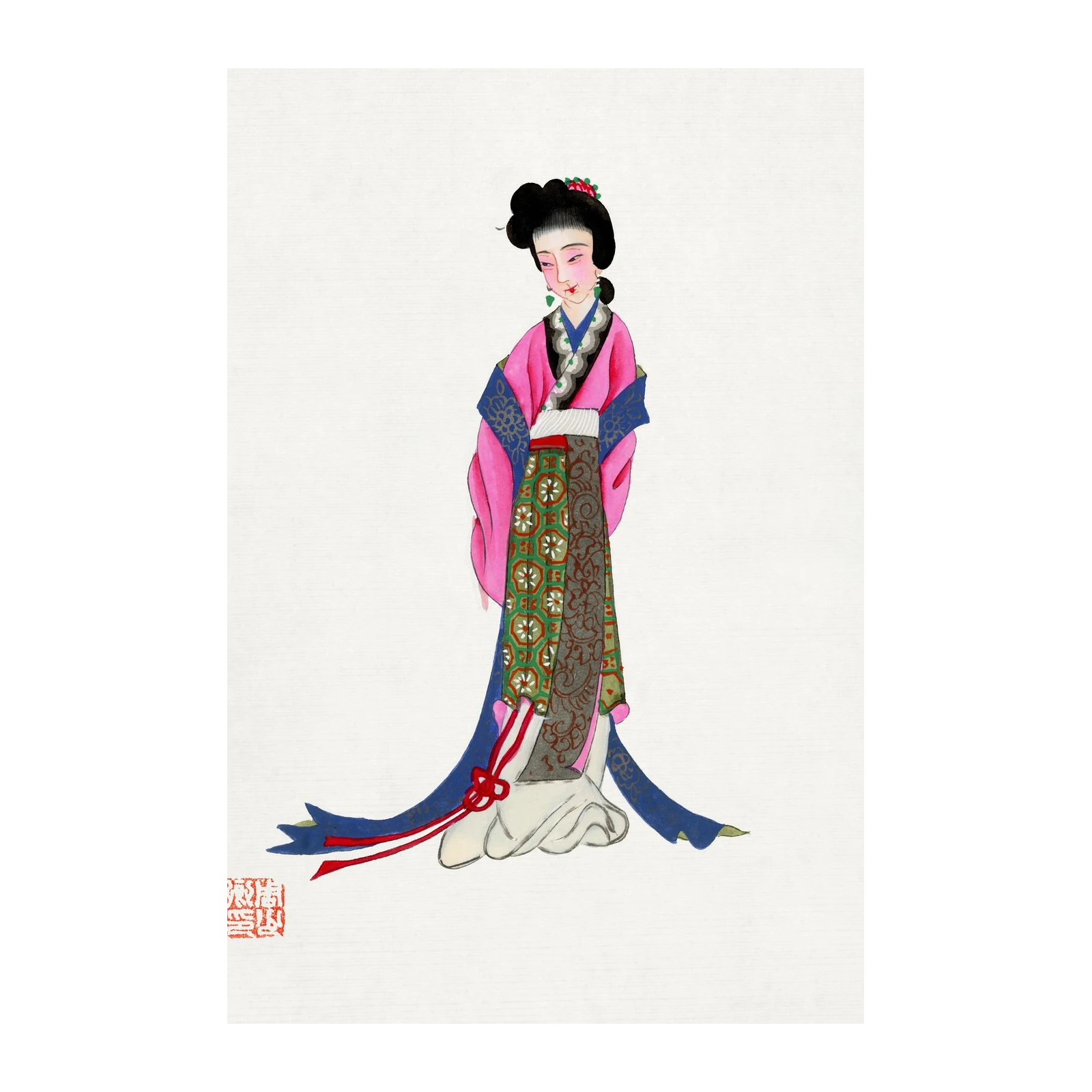 Elegant Chinese Woman Floral Kimono Wall Art