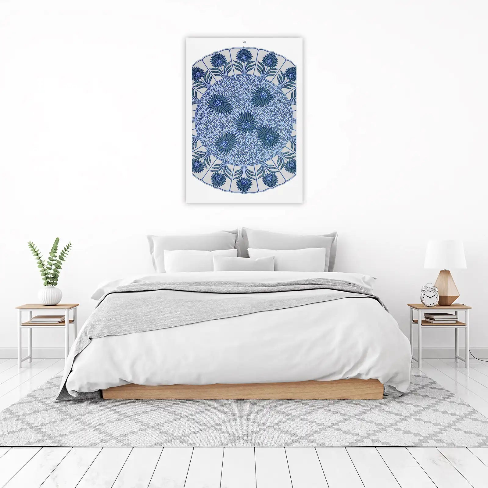 Blue Floral Mandala Vintage Art Wall Art
