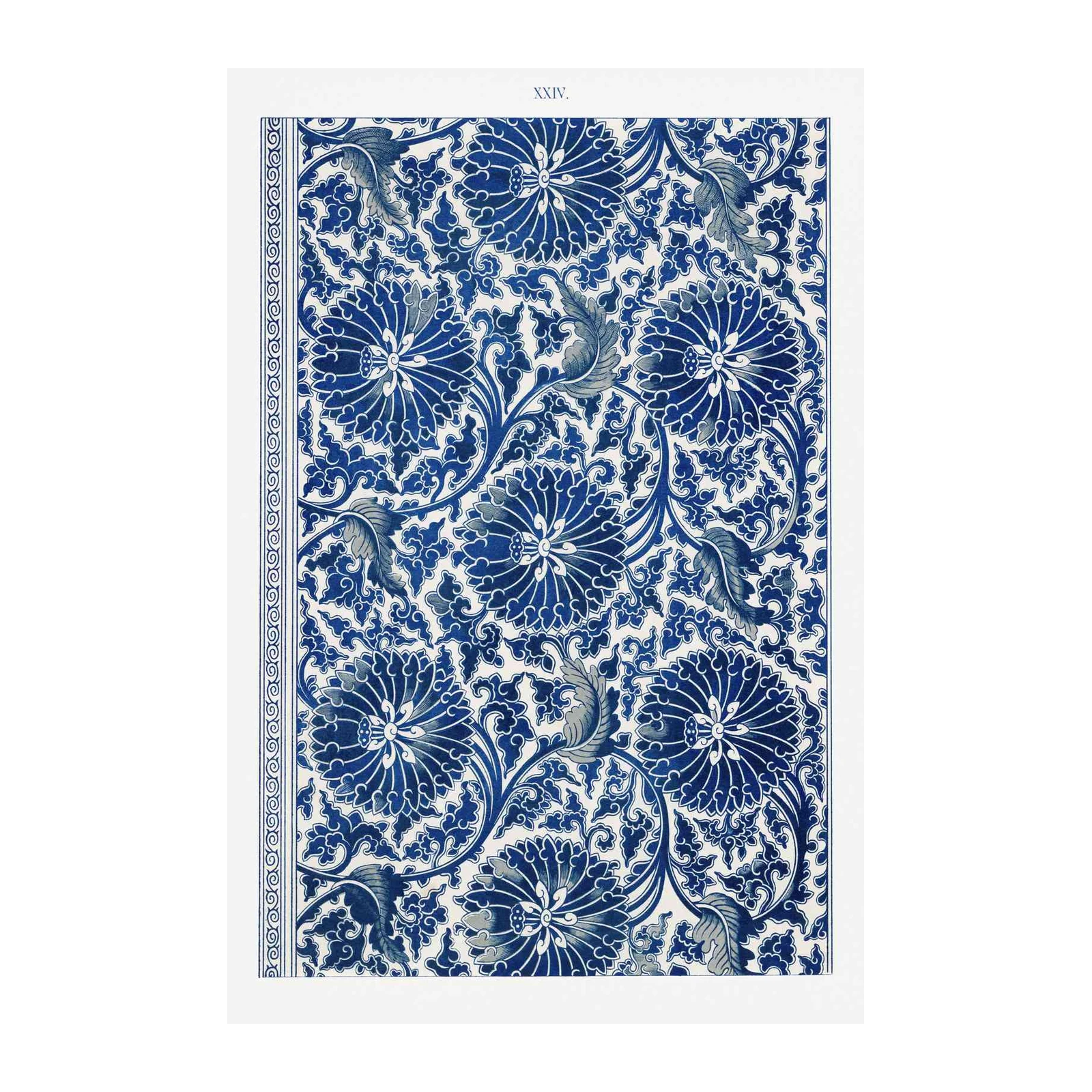 Elegant Blue Floral Scrollwork Wall Art