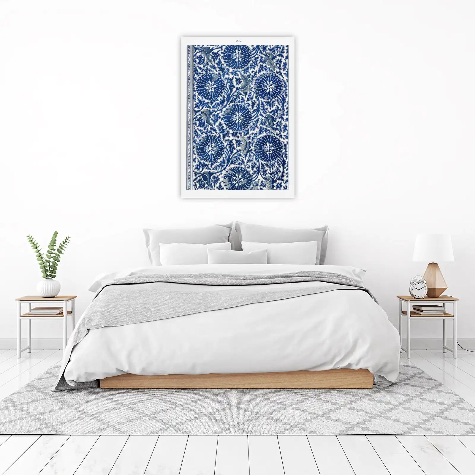 Elegant Blue Floral Scrollwork Wall Art