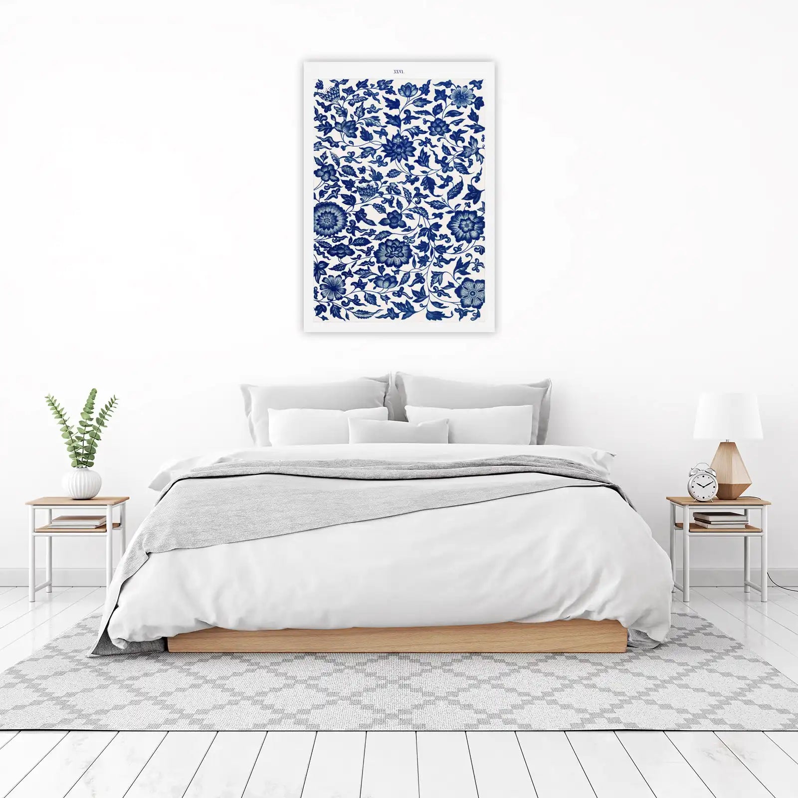 Elegant Blue Floral Oriental Chinoiserie Wall Art