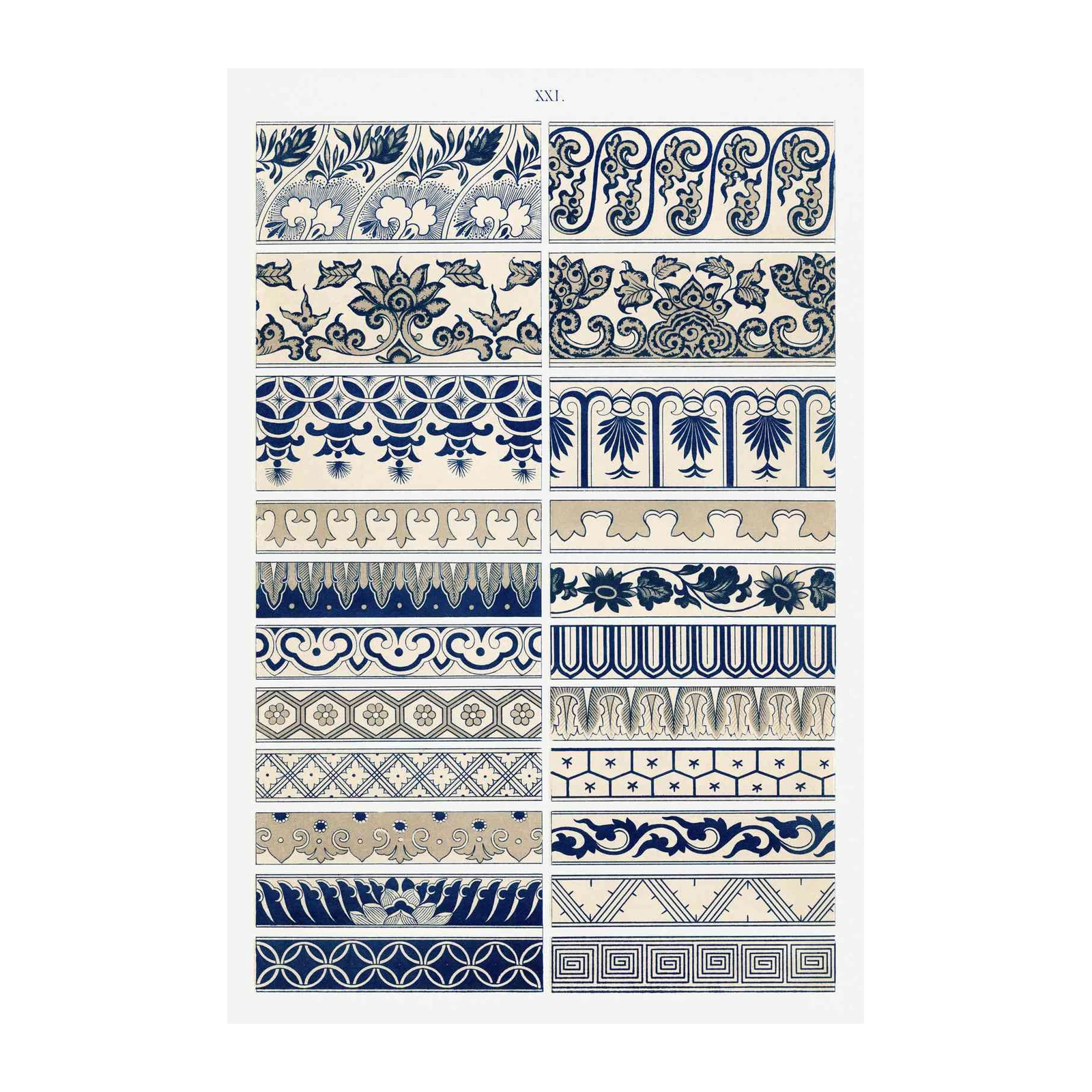 Vintage Blue Floral Border Patterns Wall Art