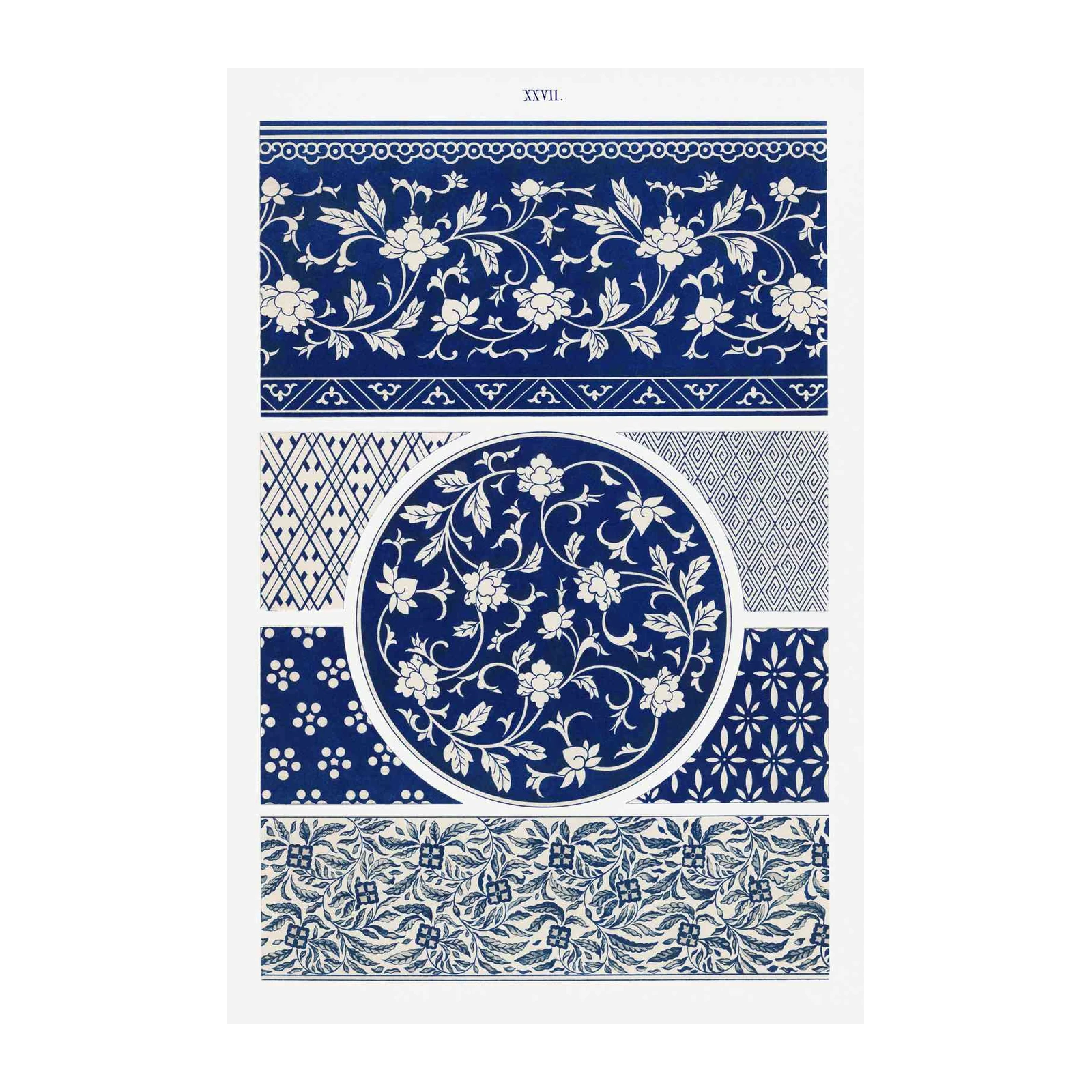 Classic Blue Floral Pattern Wall Art