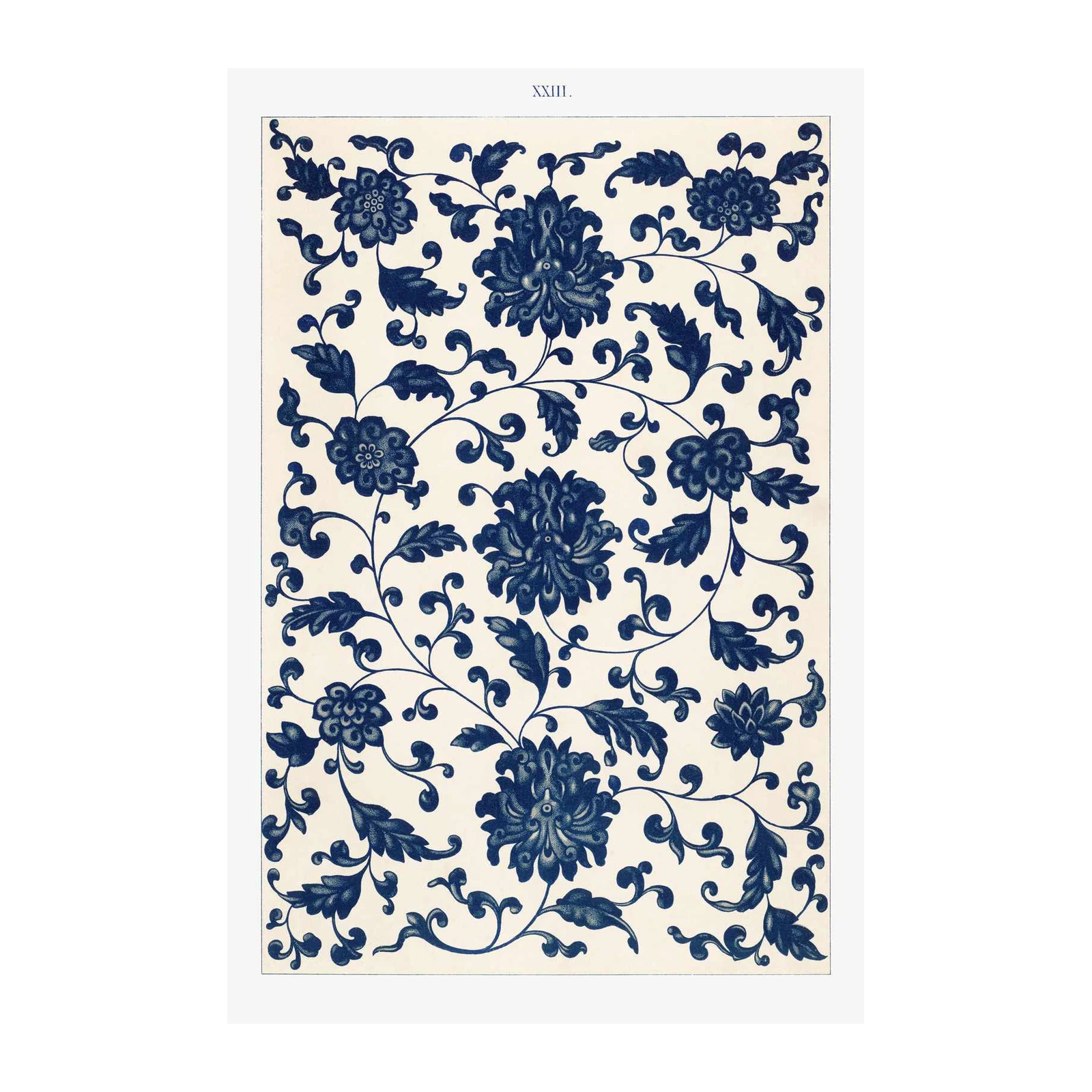 Elegant Blue Floral Scroll Wall Art