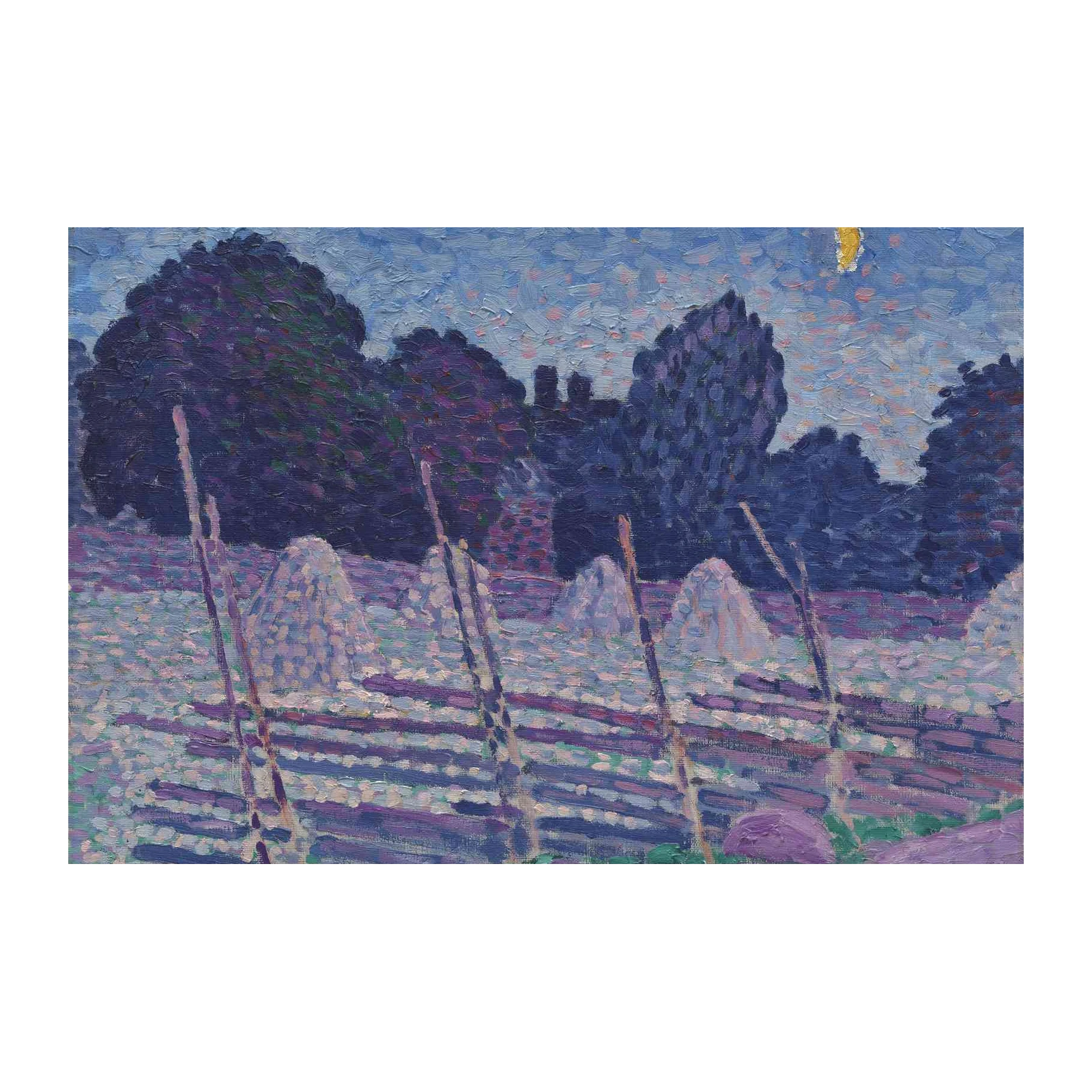 Serene Night Landscape Haystacks Wall Art