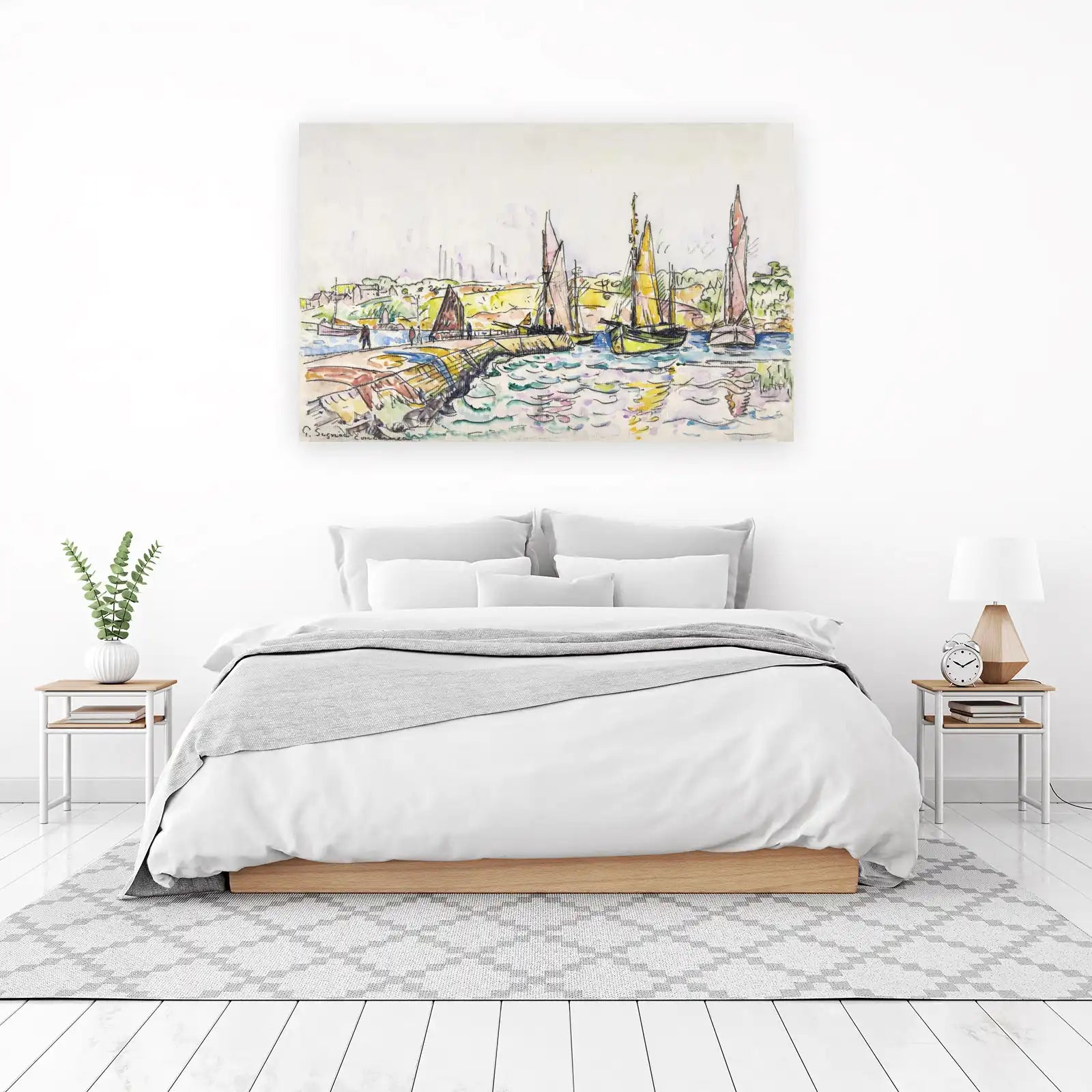 Vibrant Harbor Sailboats Sketch Wall Art
