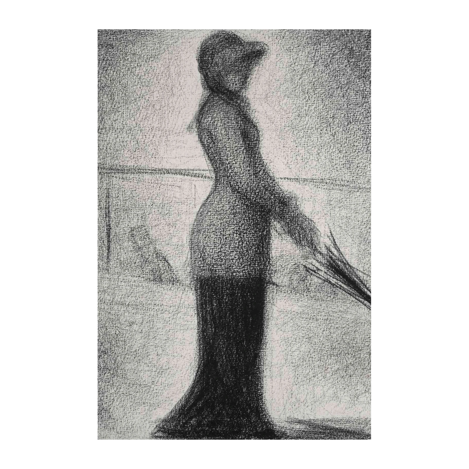 Elegant Lady with Umbrella Charcoal Sketch Wall Art