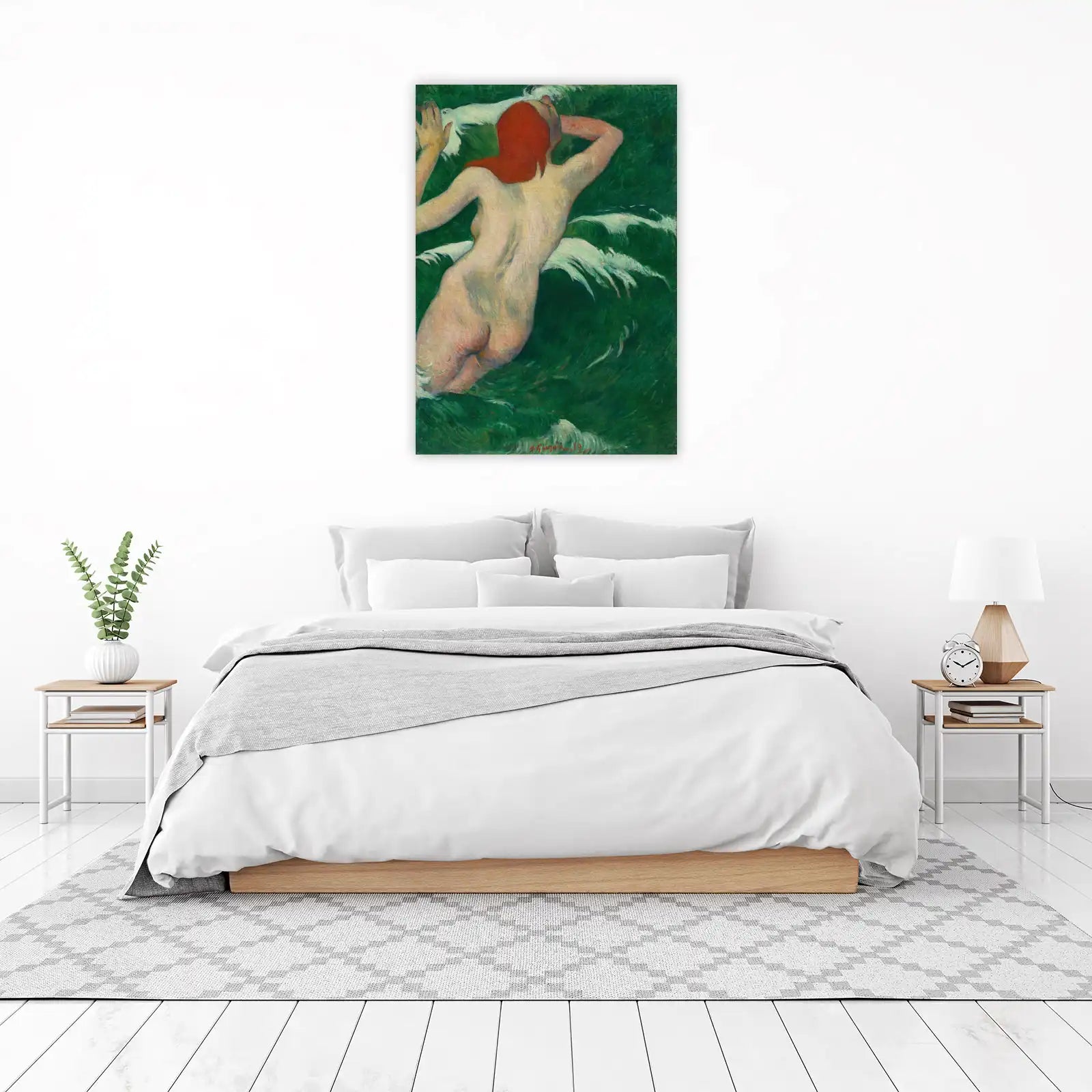 Nude Woman Green Waves Art Wall Art