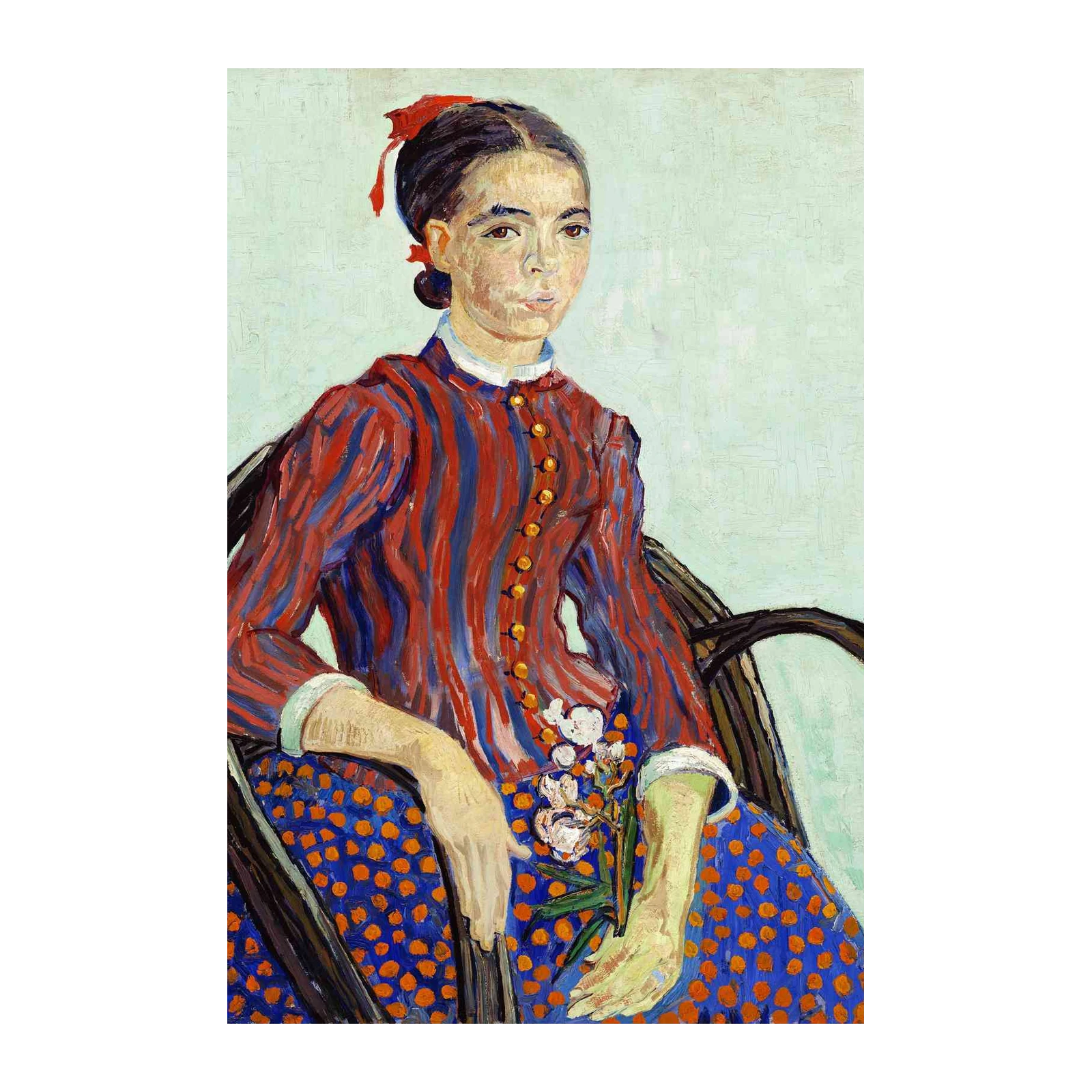 Vibrant Portrait Girl Red Blue Stripes Wall Art