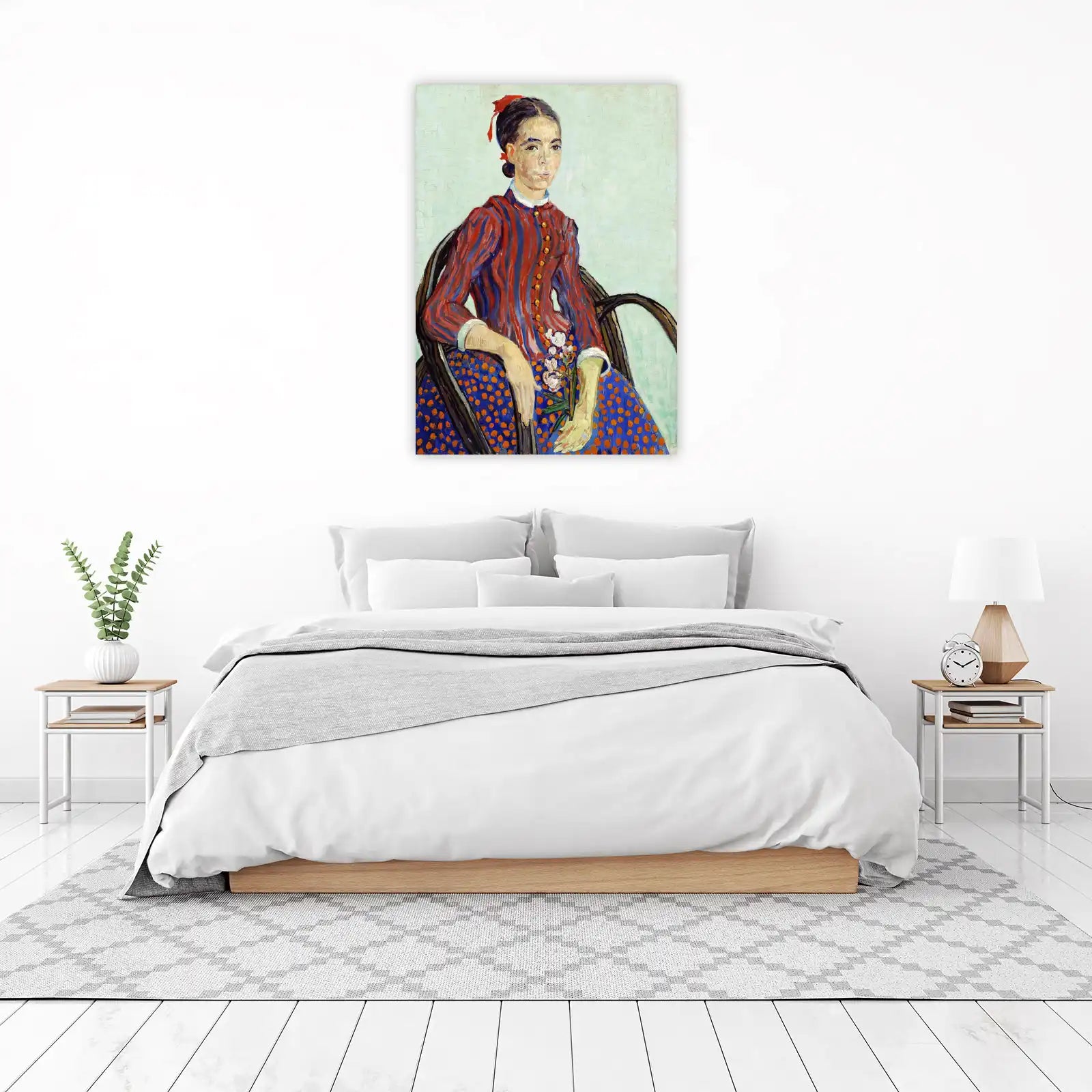 Vibrant Portrait Girl Red Blue Stripes Wall Art
