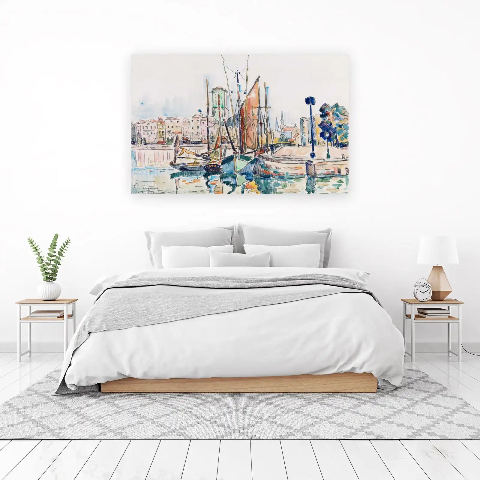 Seaside Harbor Boats Watercolor Wall Art