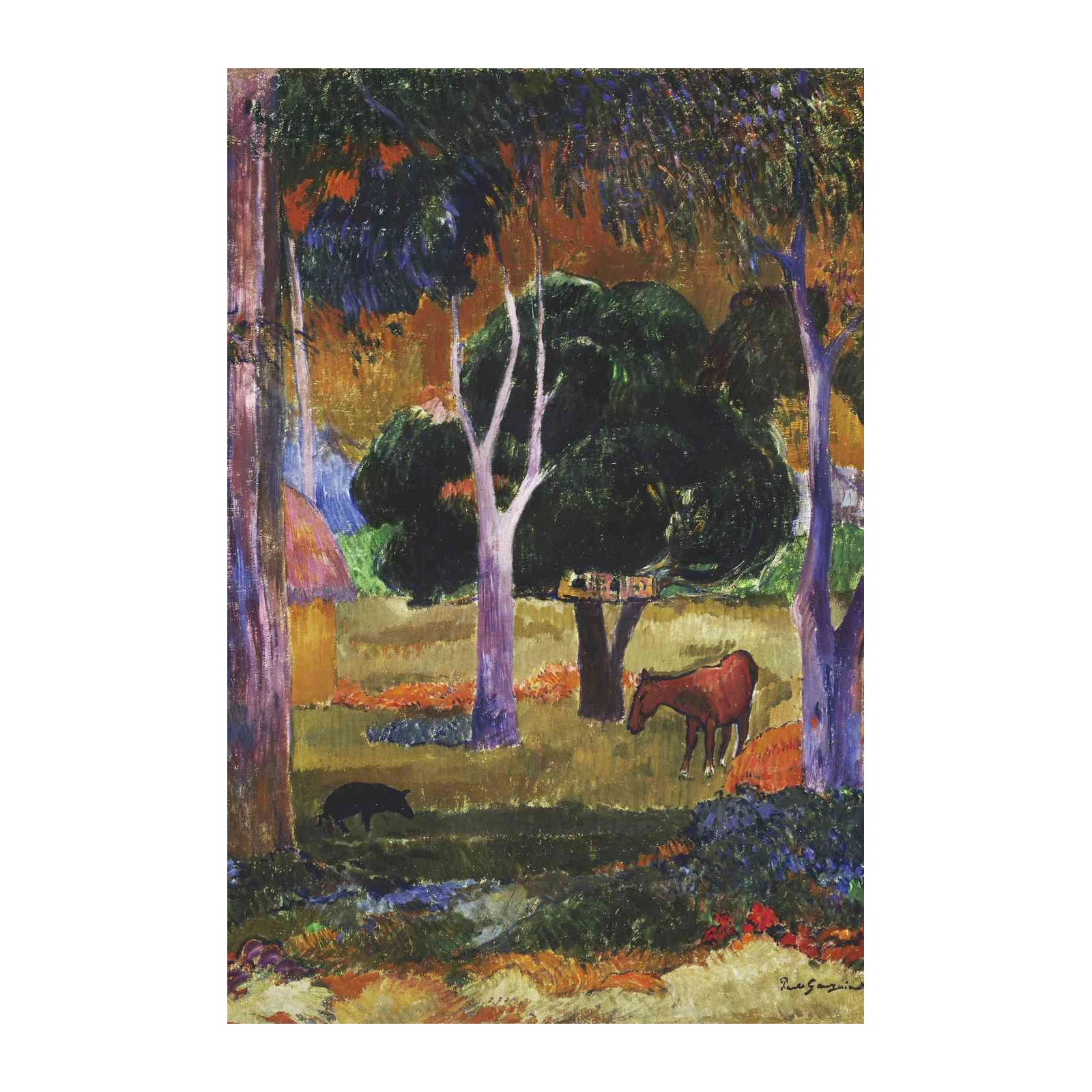 Vibrant Forest Landscape Horse & Pig Wall Art