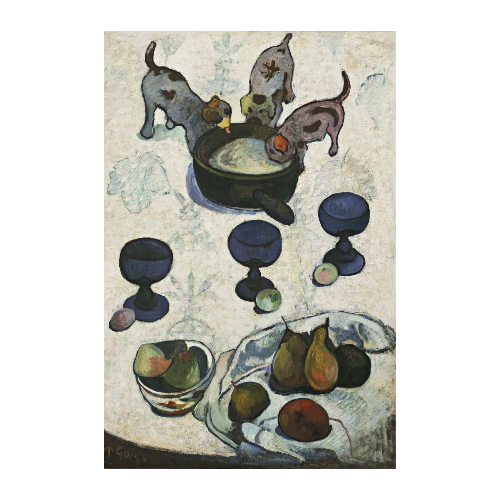 Vintage Dogs & Fruit Still Life Wall Art