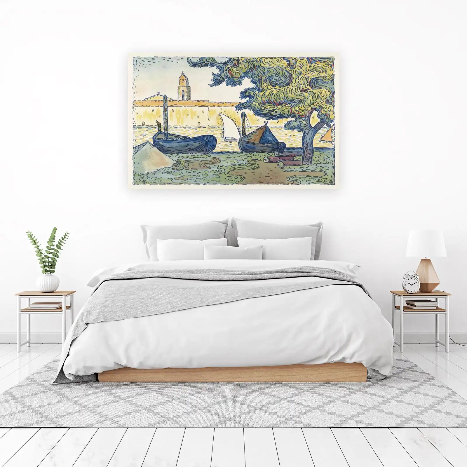 Boats at Harbor Van Gogh Style Wall Art