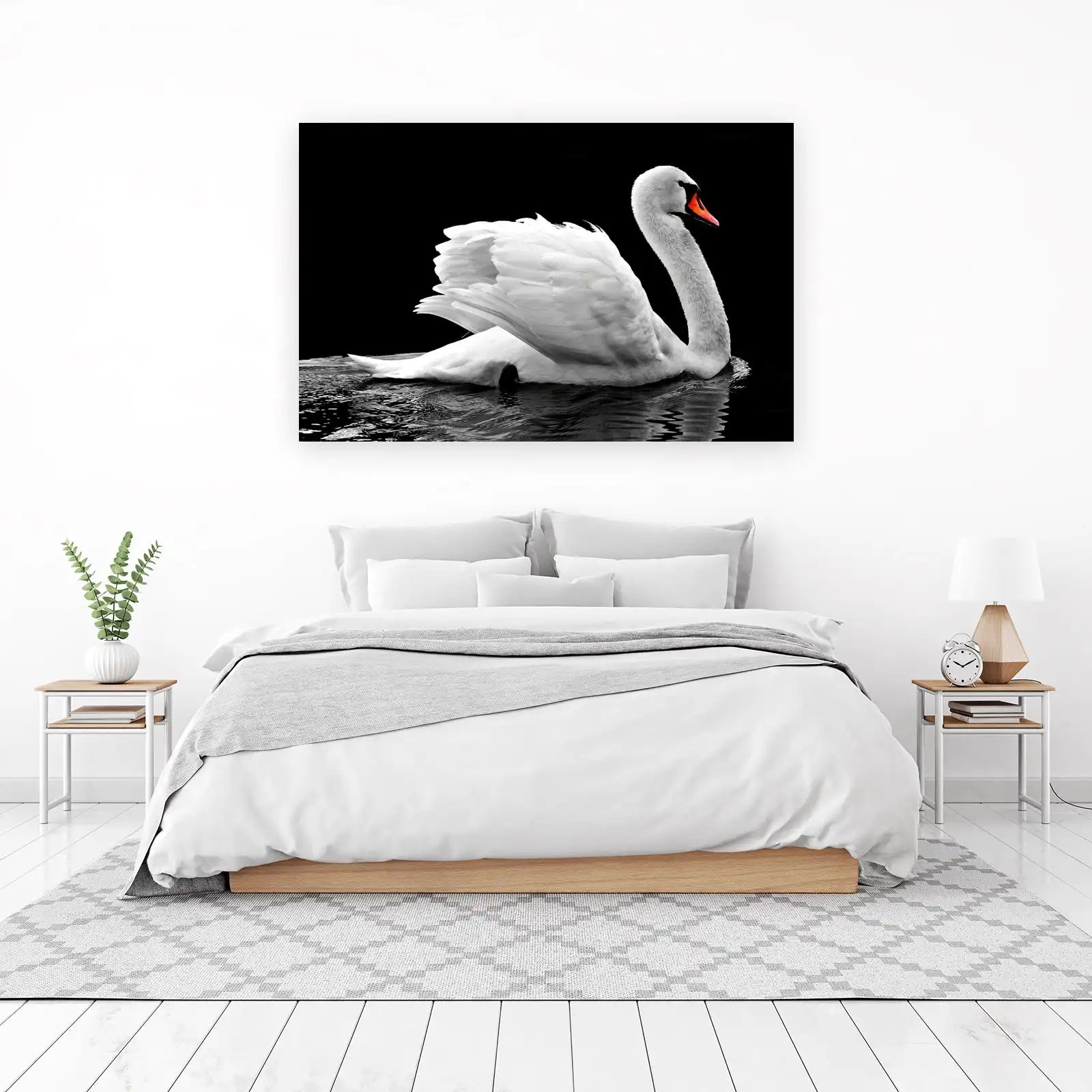 Elegant Swan Serenity on Black Wall Art