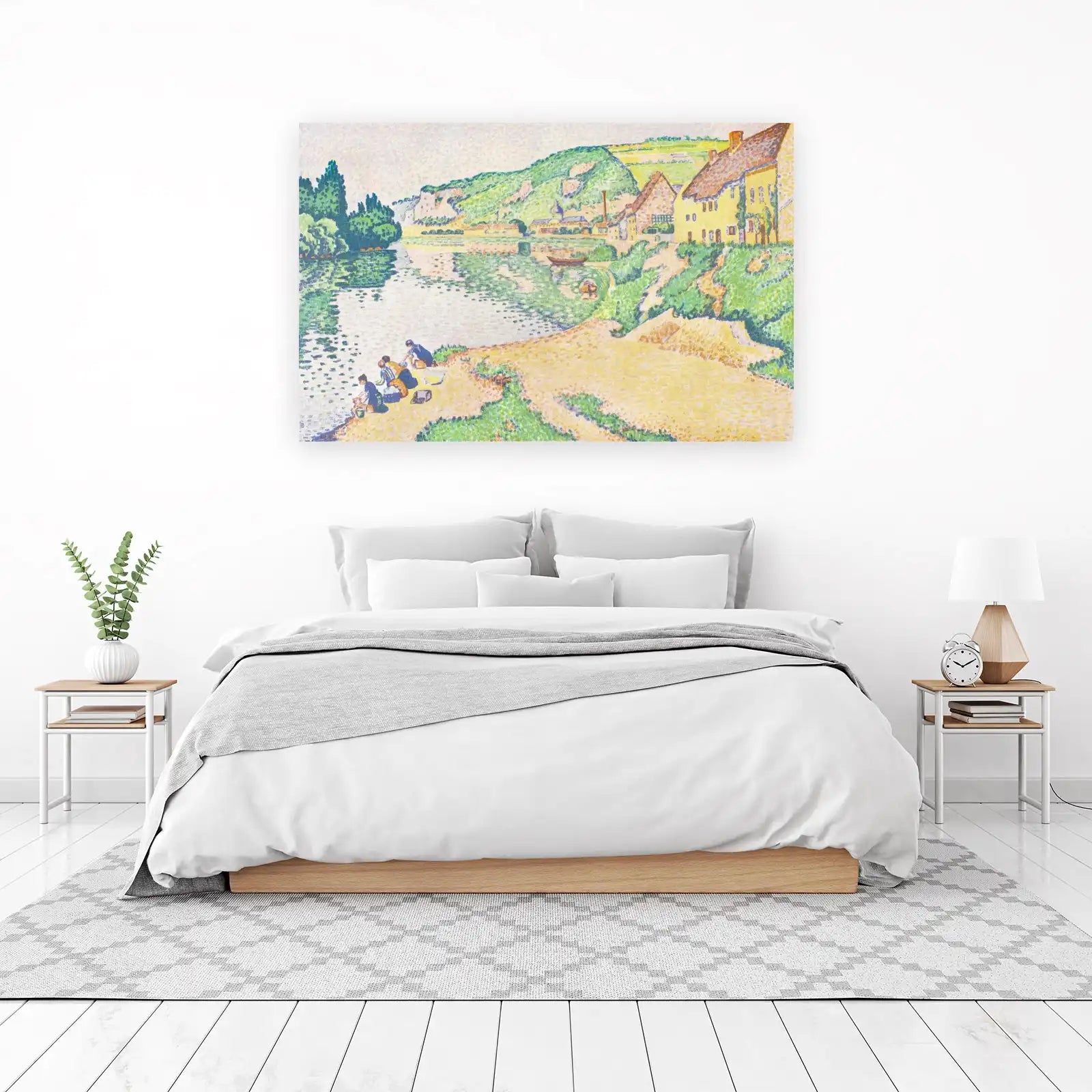 Serene River Village Neo-Impressionist Wall Art