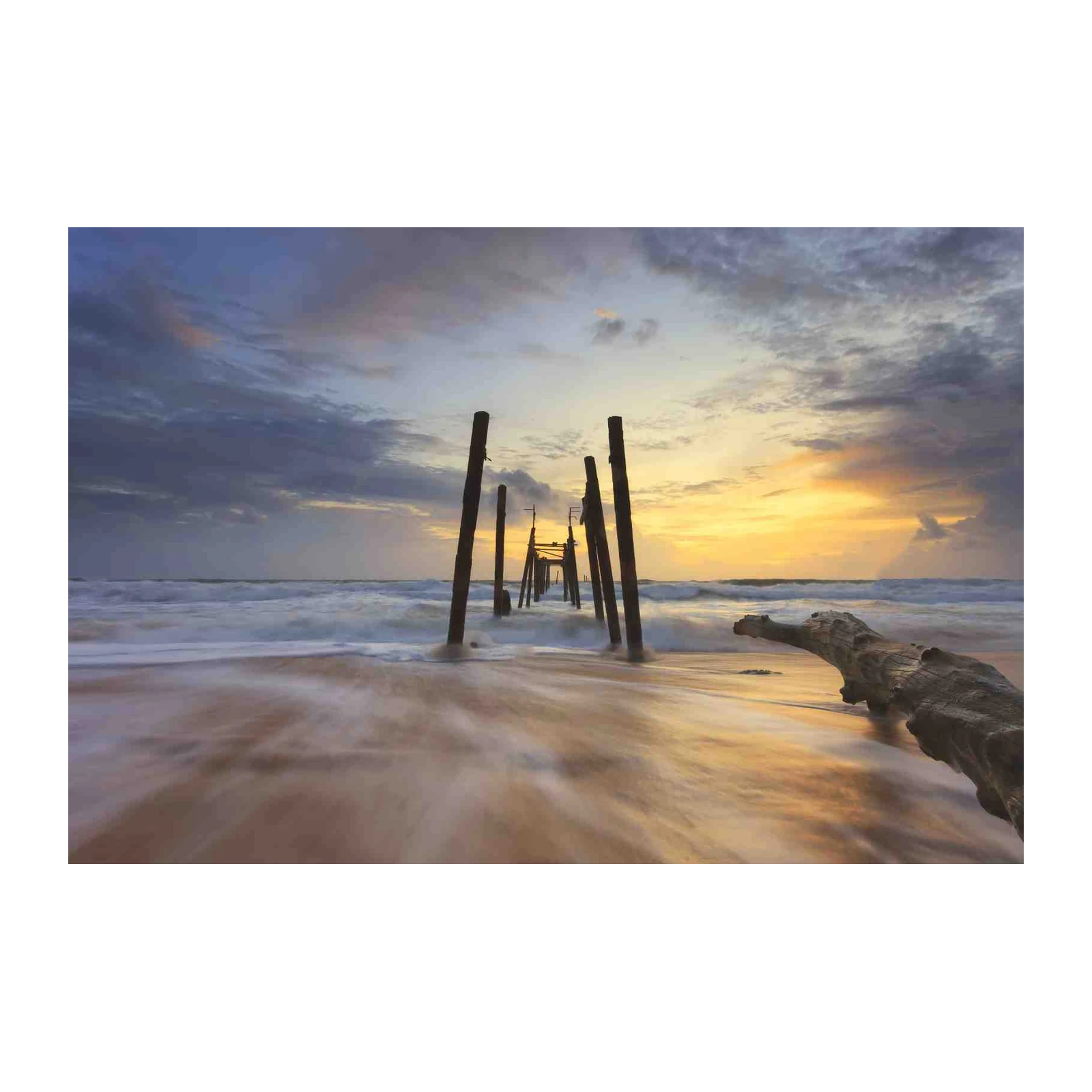 Serene Beach Sunset Pier Wall Art