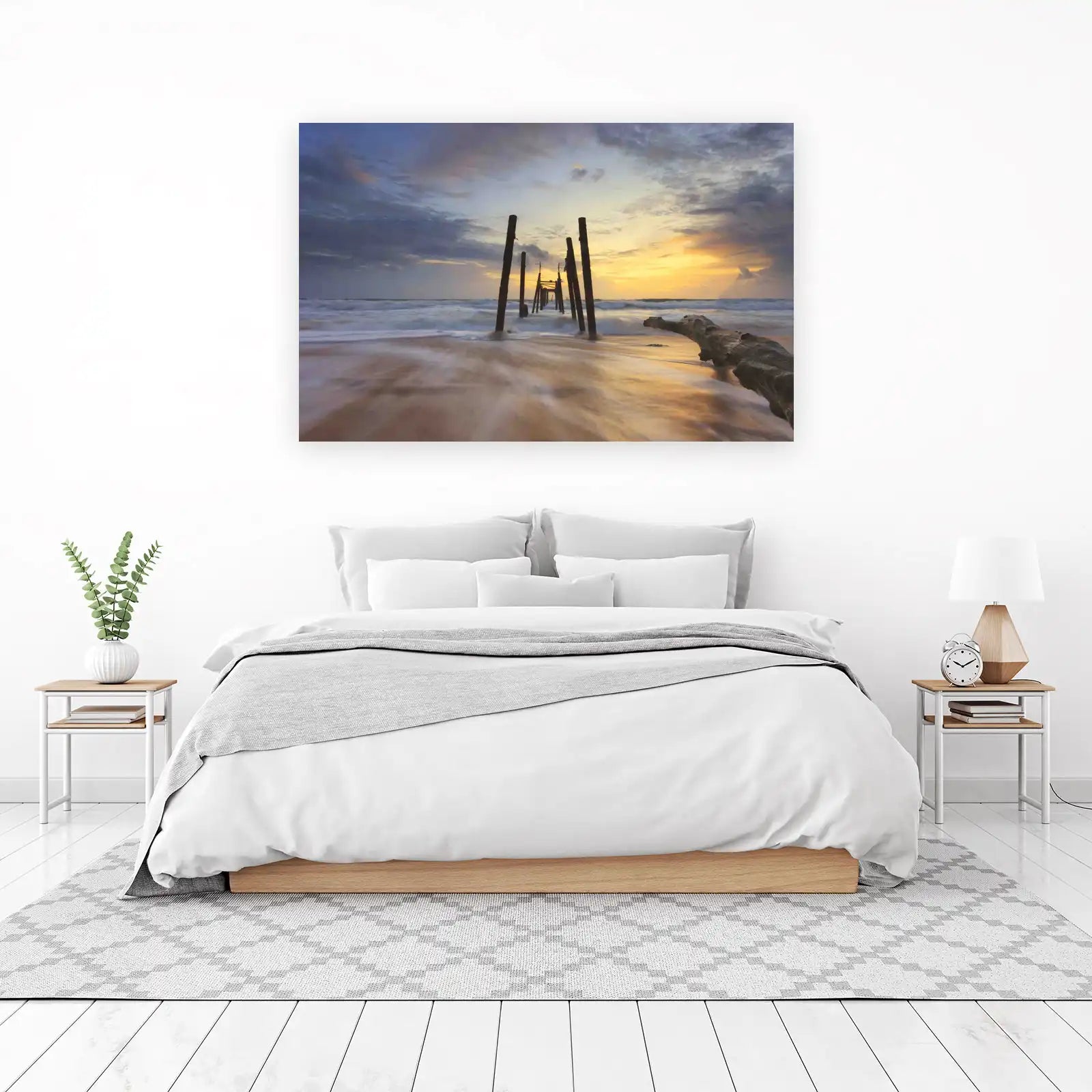 Serene Beach Sunset Pier Wall Art
