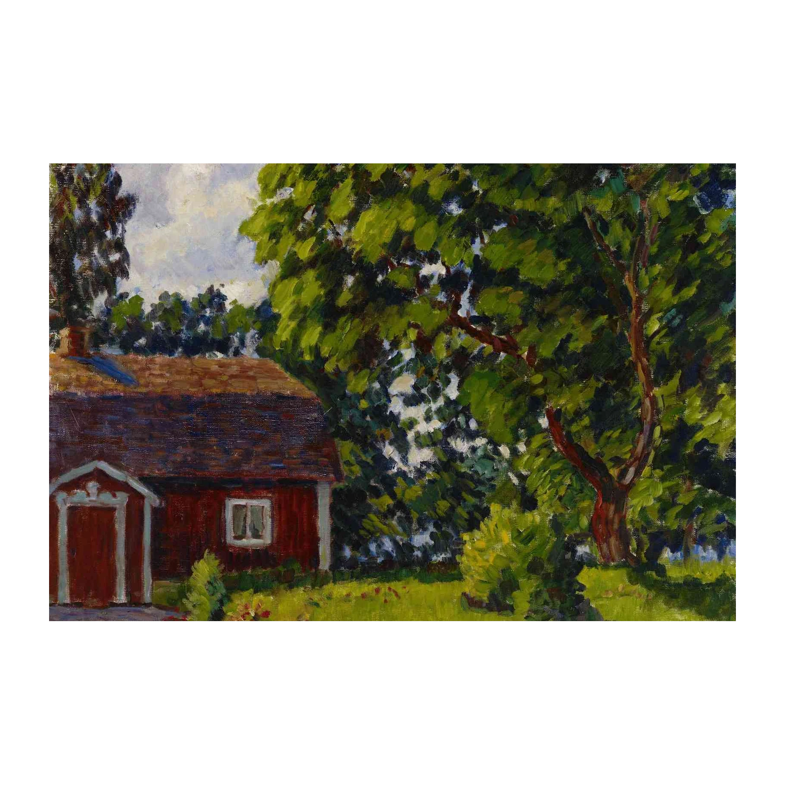 Vibrant Red Cottage Landscape Wall Art