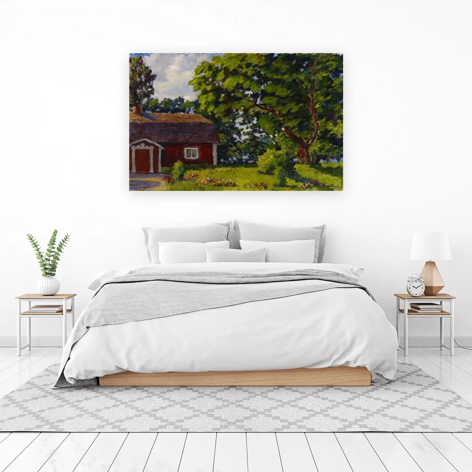 Vibrant Red Cottage Landscape Wall Art