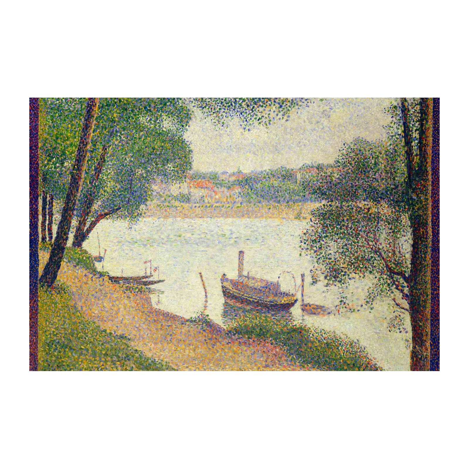 Pointillist River Scene Wall Art