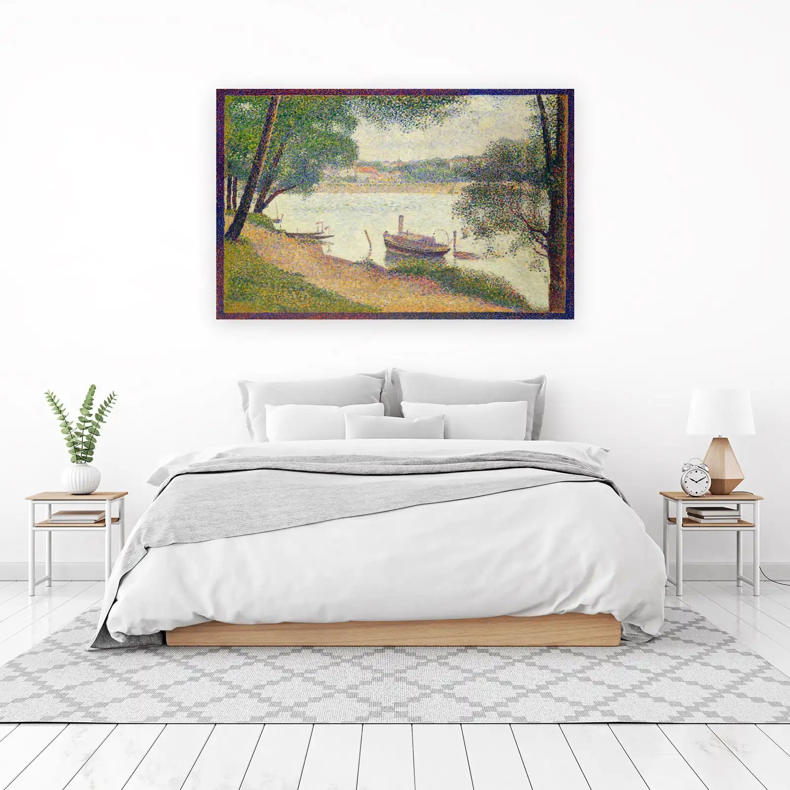 Pointillist River Scene Wall Art