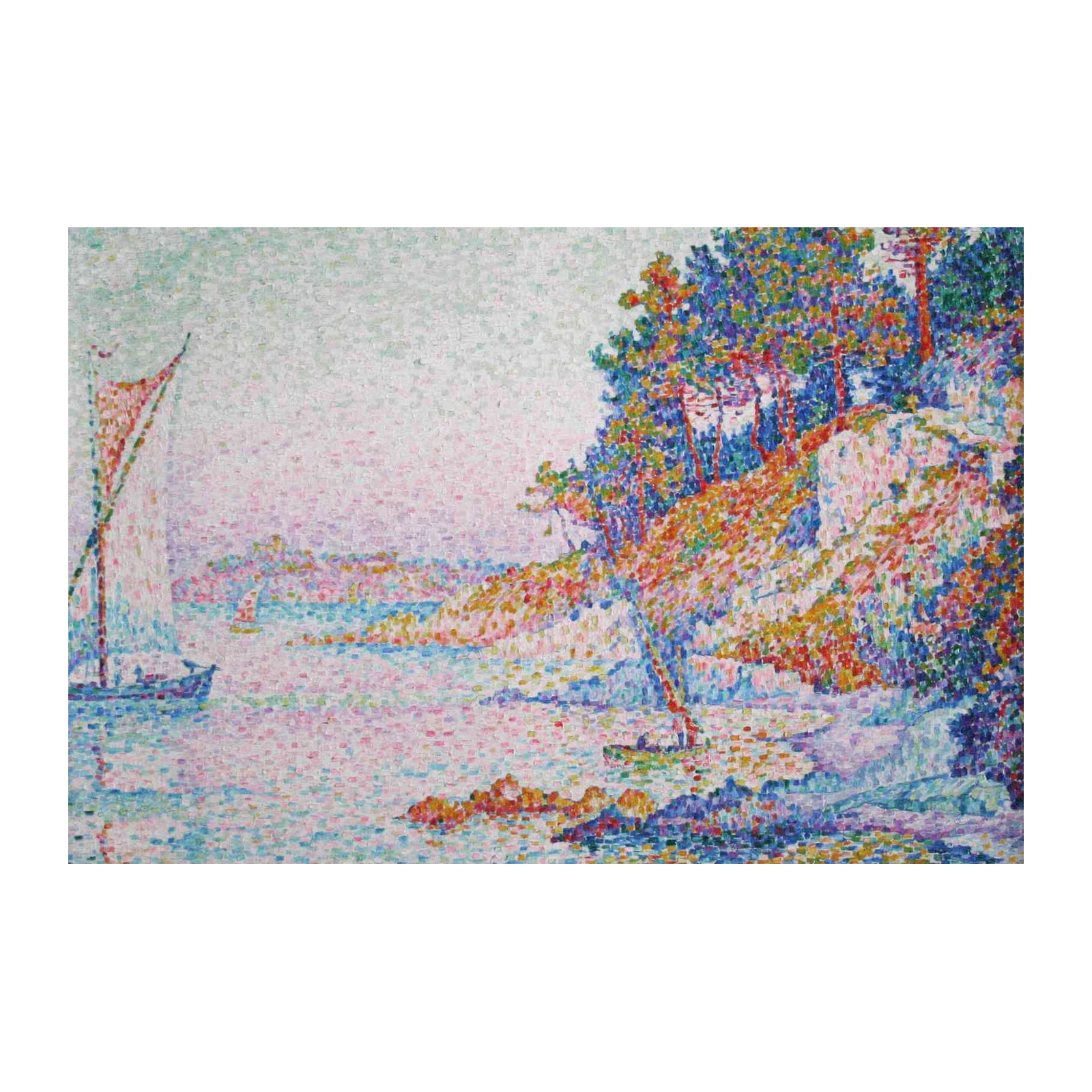 Vibrant Pointillist Sailboat Seascape Wall Art