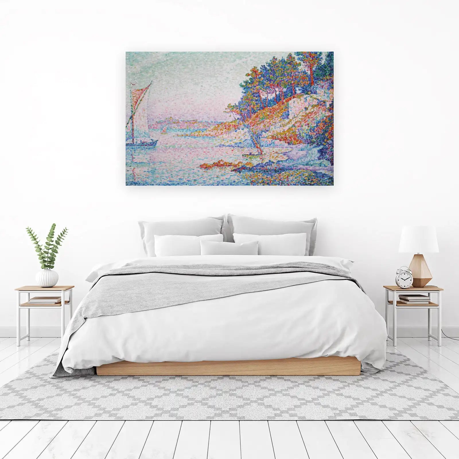 Vibrant Pointillist Sailboat Seascape Wall Art
