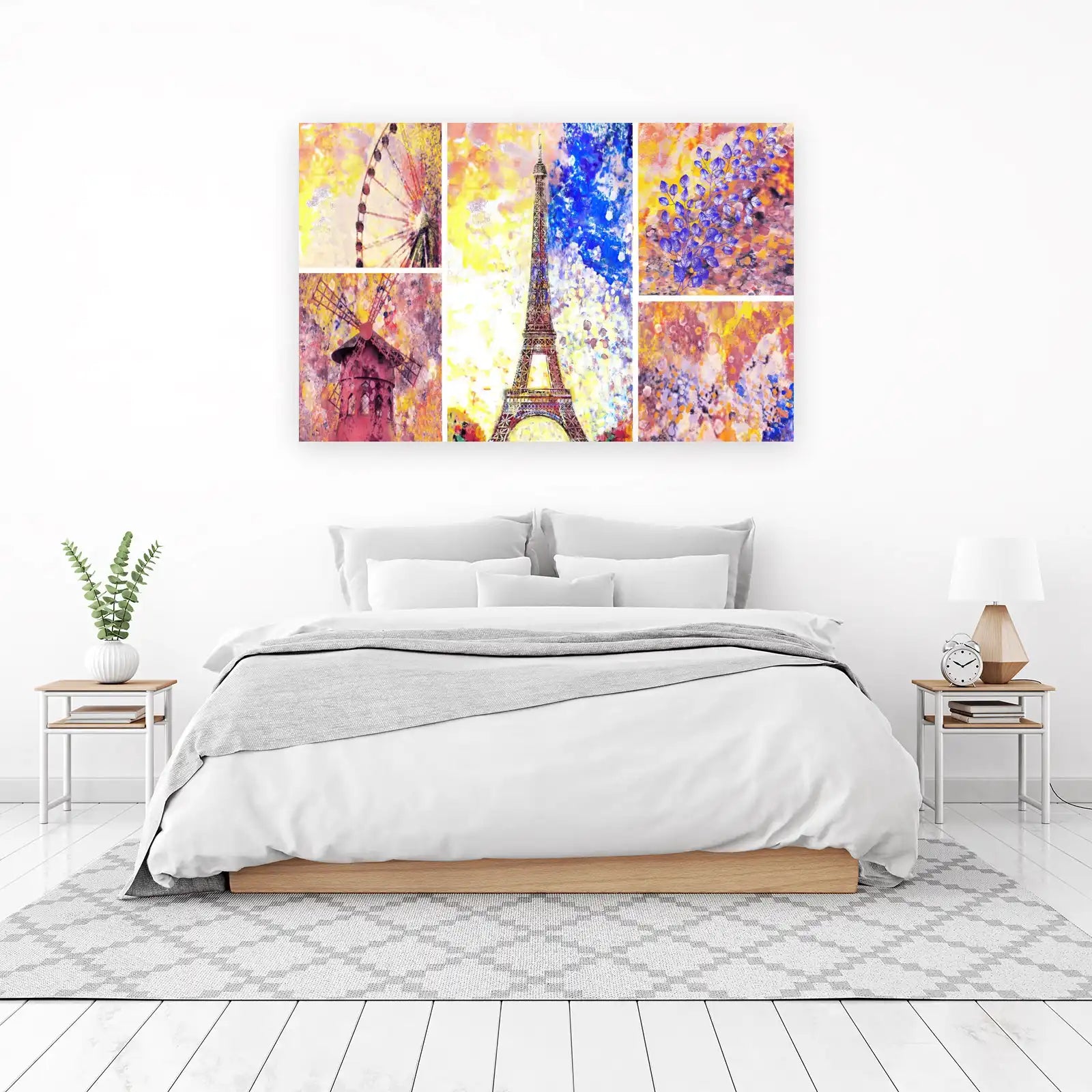 Vibrant Paris Scene Wall Art | Eiffel Tower & Moulin Rouge