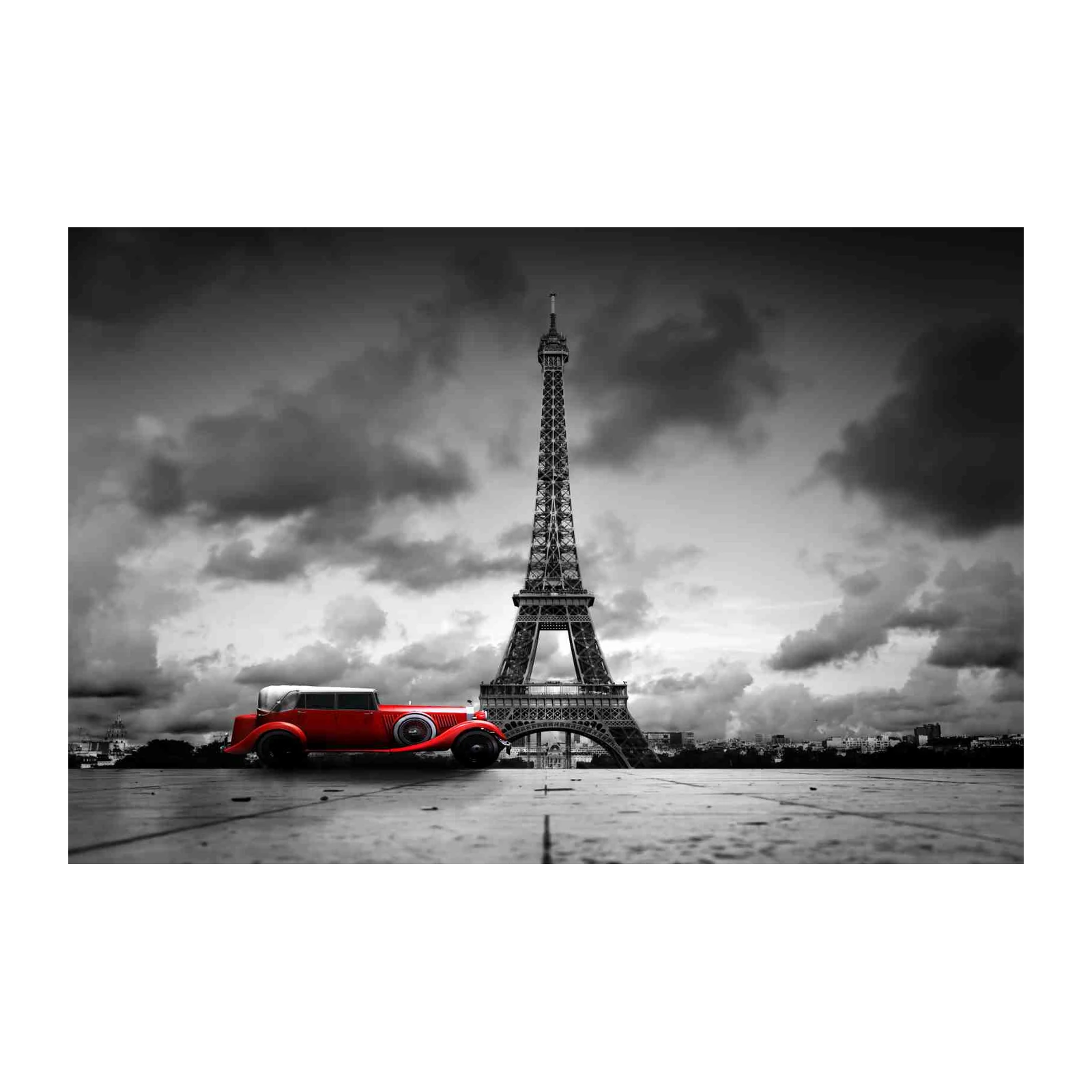 Retro Paris Red Car Eiffel Tower Wall Art