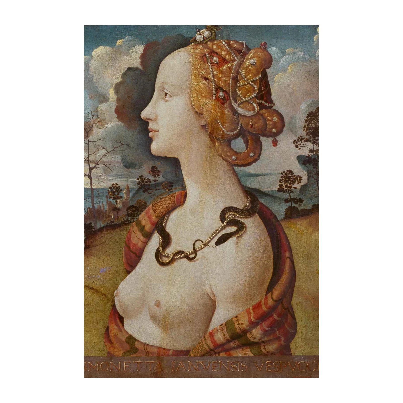 Renaissance Beauty Portrait Snake Necklace Wall Art