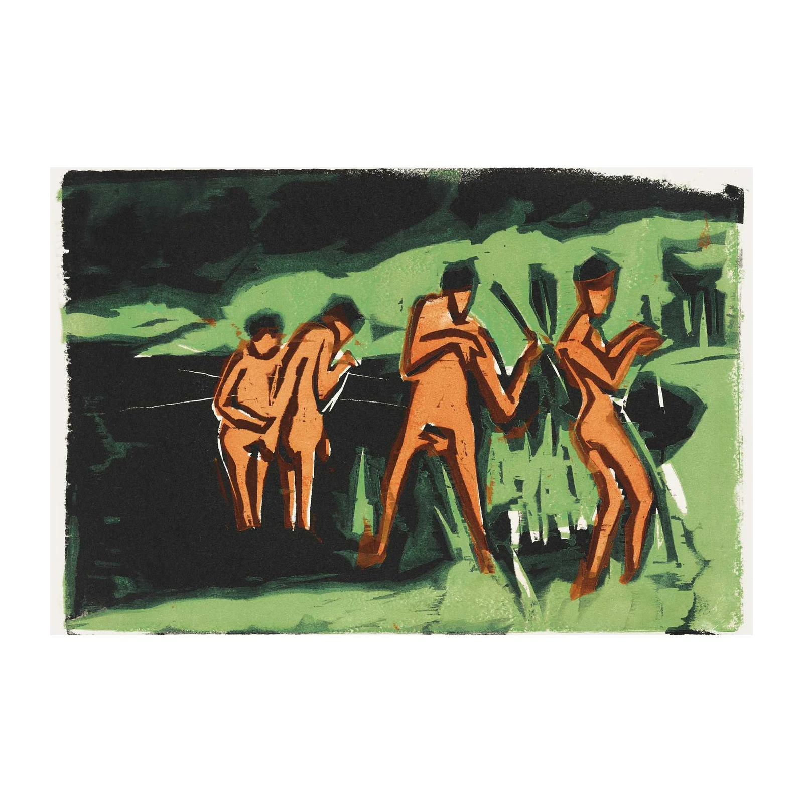 Expressionist Figures Green Forest Wall Art