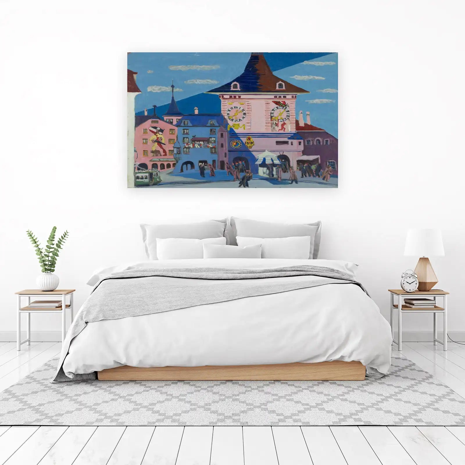 Vibrant Cityscape Clock Tower Wall Art