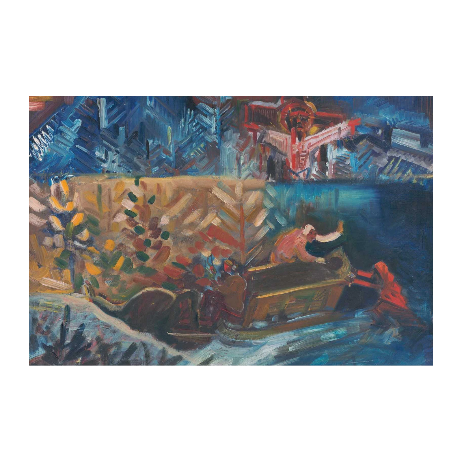 Abstract Figures Boat Scene Wall Art
